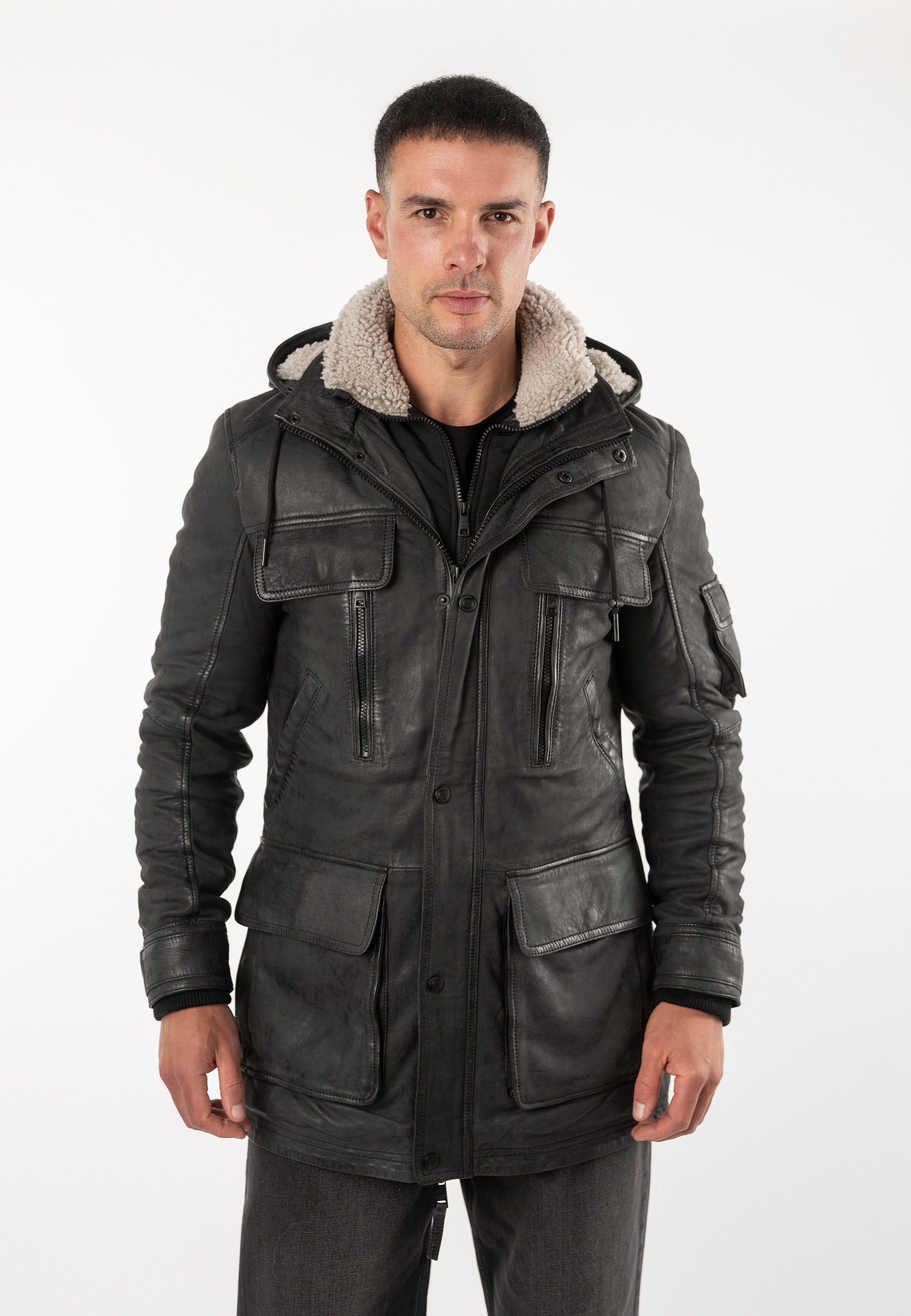 Mauritius Parka MMUnimak (mauritiusHerren26) aus Leder mit textilen Details