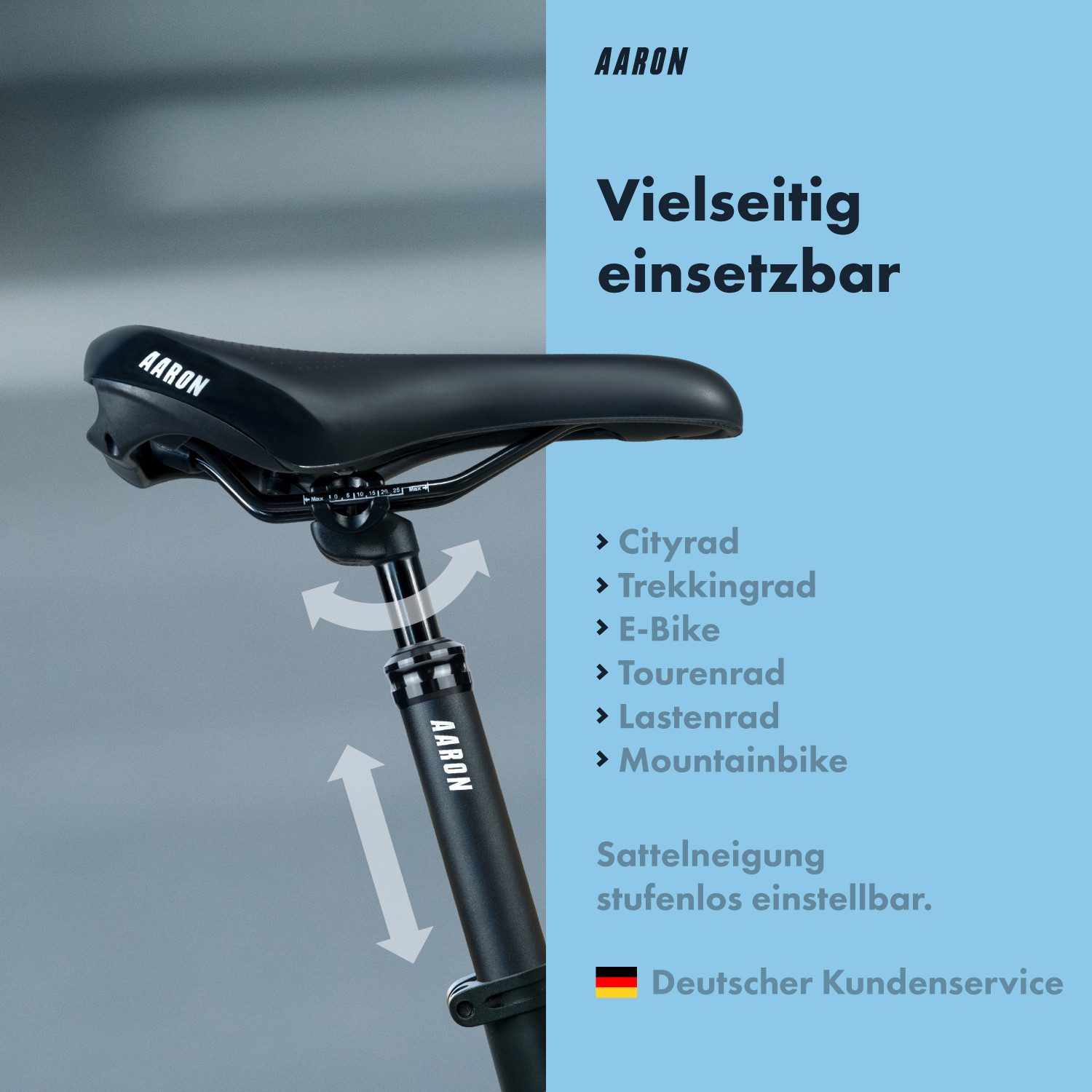 AARON Sattelstütze Spring Federsattelstütze 27,2 / 30,9 / 31,6 mm gefedert MTB Trekking, Federsattelstütze