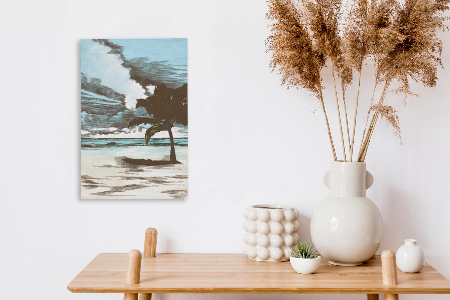 Meer, Gemälde, Strand St), - - Zackenaufhänger, Palme OneMillionCanvasses® bespannt Leinwandbild 20x30 Leinwandbild fertig inkl. (1 cm