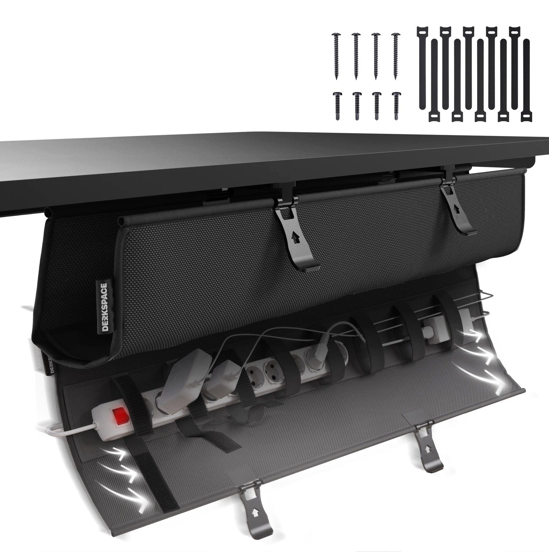 DESKSPACE Kabelkanal Kabelwanne Schreibtisch Kabelmanagement - Schreibtisch Kabelkanal (Einzelset, Einzelartikel), Beidseitig klappbar, stabil, einfache Montage, 94 cm lang
