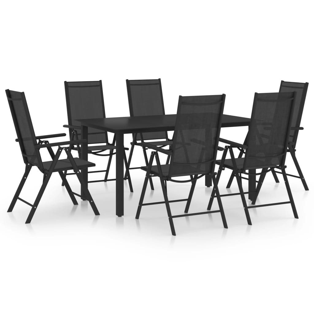 vidaXL Garten-Essgruppe 7-tlg. Garten-Essgruppe Aluminium Schwarz, (1-tlg)