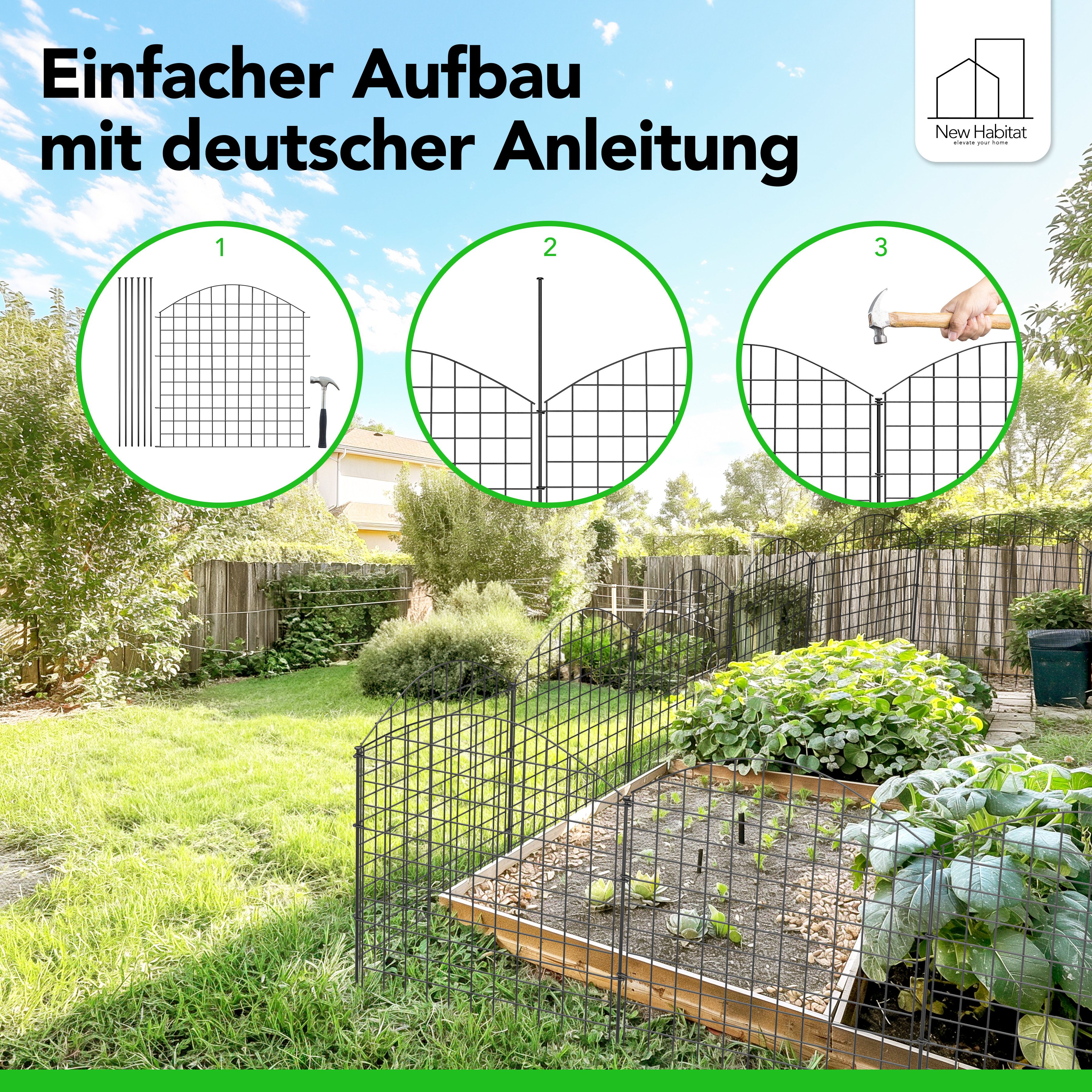 NewHabitat Teichzaun Steckzaun Zaun Gartenzaun Hundezaun Gitterzaun Zaunset, (Set, inkl. Stäbe), mehrere Sets kombinierbar – Bild 5 von 5