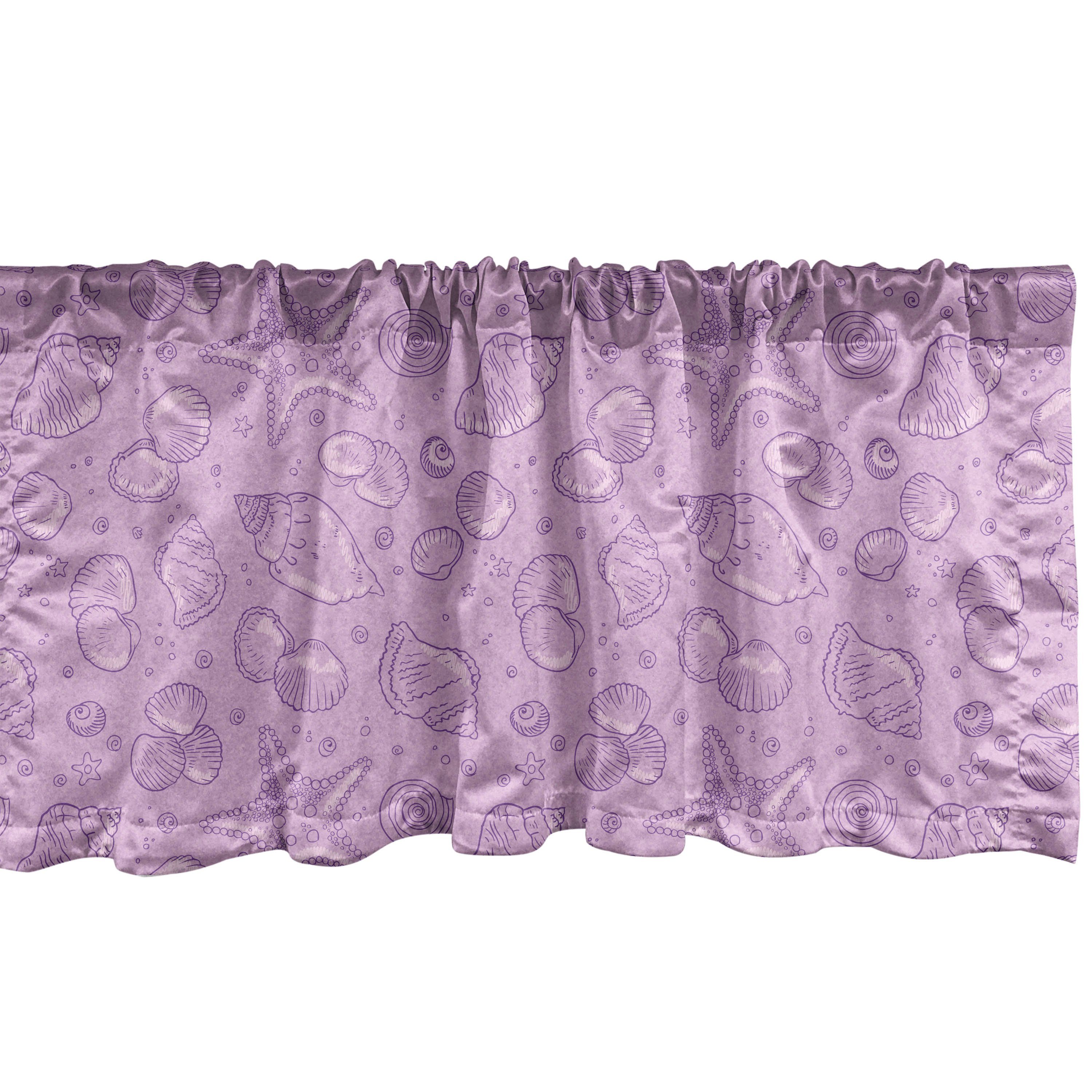 Scheibengardine Vorhang Volant für Küche Schlafzimmer Dekor mit Stangentasche, Abakuhaus, Microfaser, Ozean Marine-Muscheln in violetten Tönen