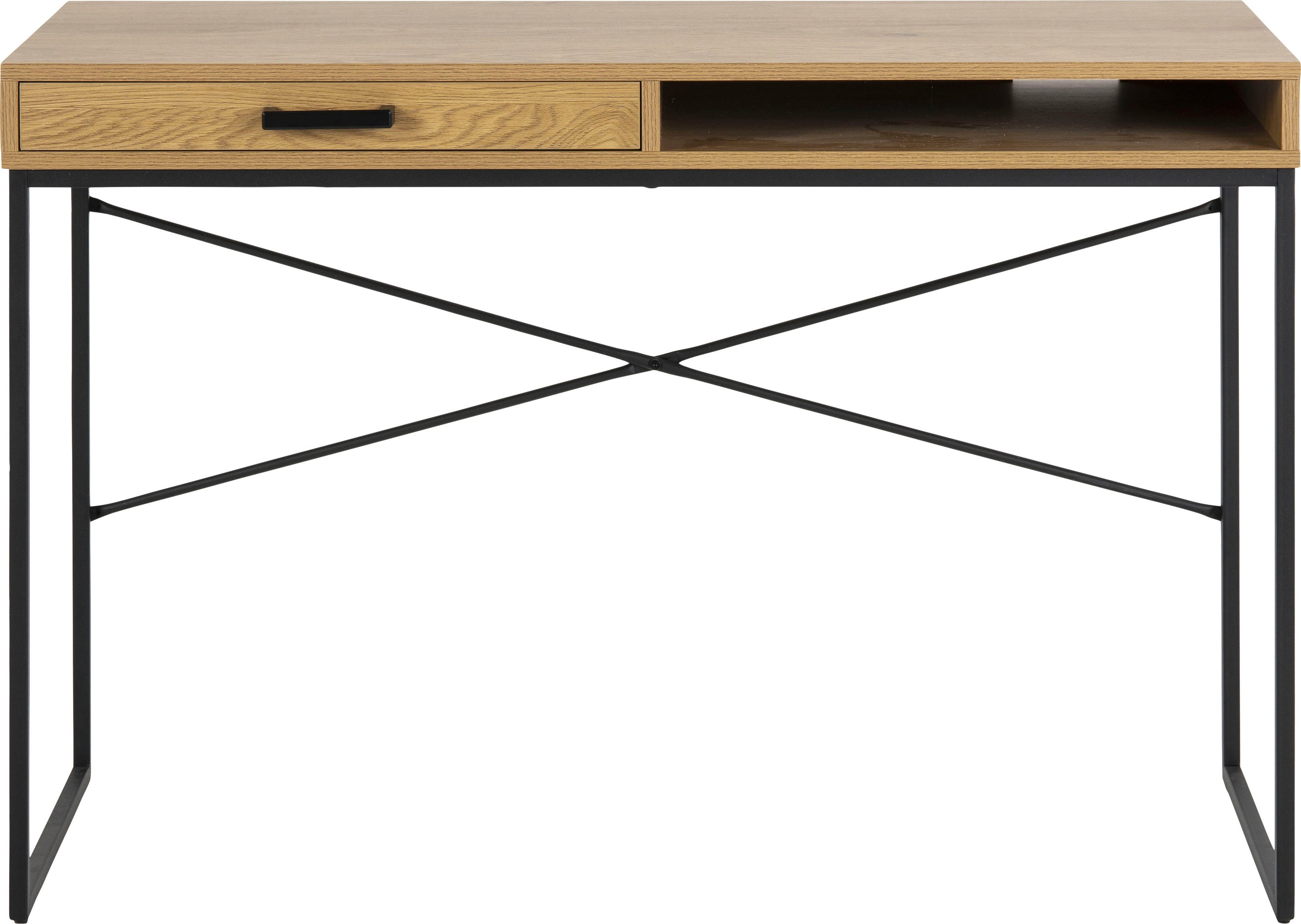 ACTONA GROUP Schreibtisch, Metallgestell, 1 Schublade und 1 offenem Fach,  Breite 140 cm, Schwarz pulverbeschichteter Metallrahmen für Stil und  Langlebigkeit | Bartische
