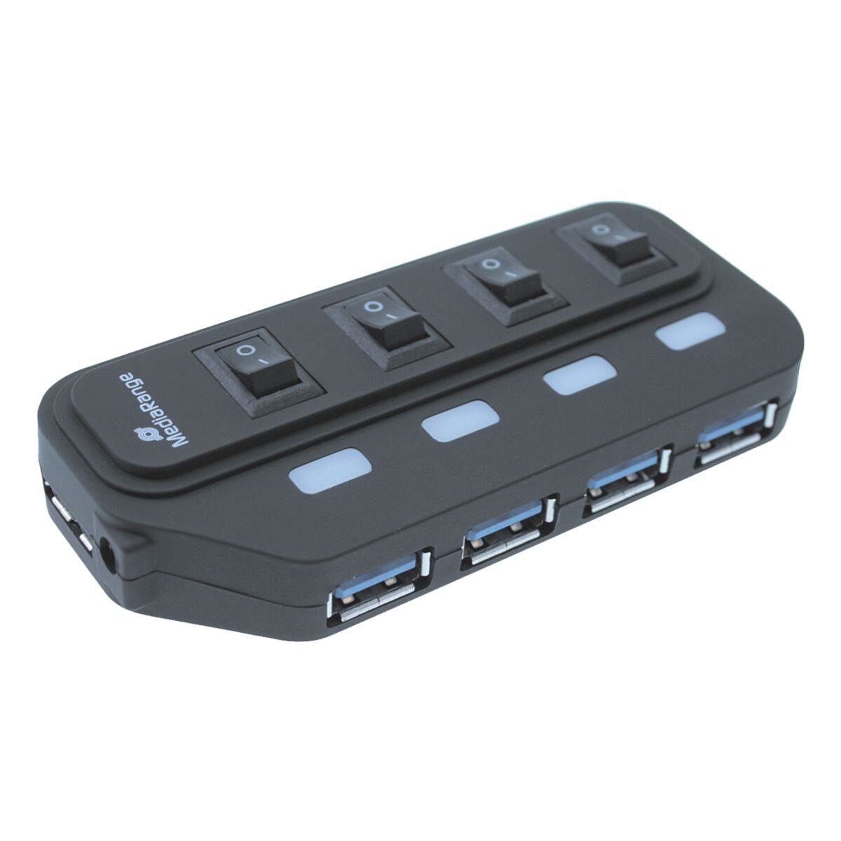 Mediarange MRCS505 USB-Adapter, USB 3.0 Hub 1:4, mit separaten Schaltern