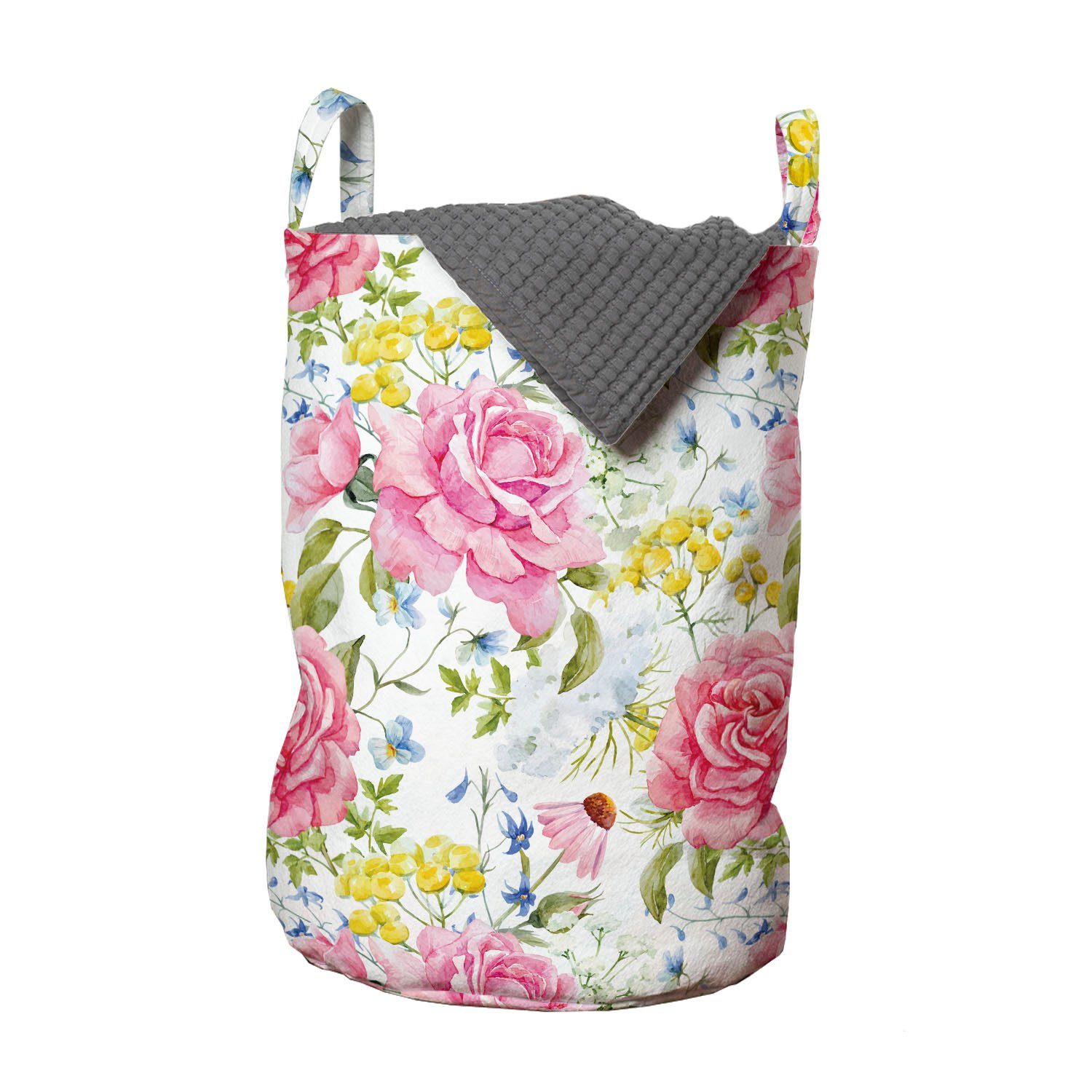 Abakuhaus Wäschesäckchen Wäschekorb mit Griffen Kordelzugverschluss für Waschsalons, Blumen Aquarell Wiesenblumen