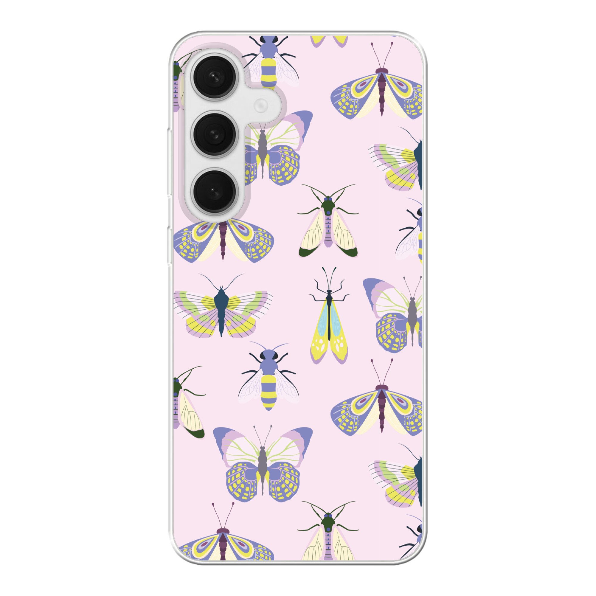 Handyhülle für Samsung Galaxy S25 Plus Insekten - Schmetterlinge - Muster - Rosa
