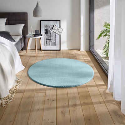 Teppich Waschbarer Kurzflor-Teppich, TaCa Home, rund, Höhe: 19 mm, Wohnzimmer Schlafzimmer Küche Bad Flur, Hellblau - 80 cm rund