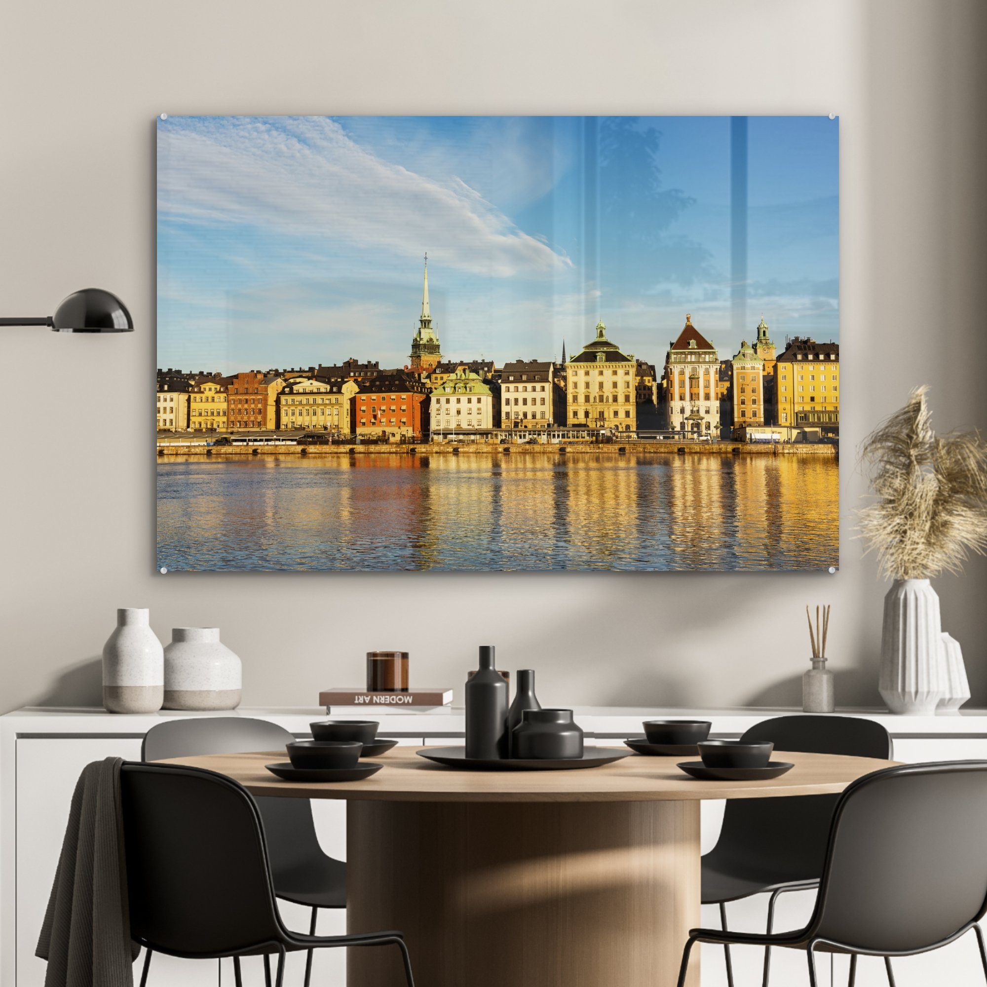 dem Acrylglasbild Acrylglasbilder Wohnzimmer Stockholmer & über Schweden, (1 Hafen MuchoWow St), Schlafzimmer in Gebäude