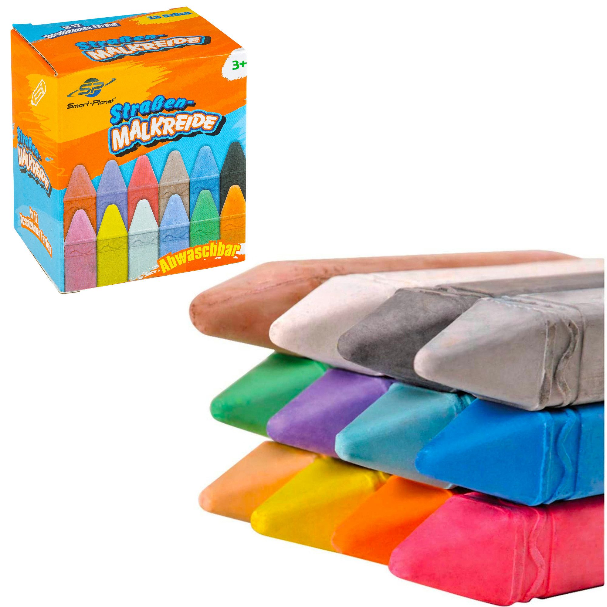 Malkreide 12er Set Straßenmalkreide Stifte 12 bunte Farben für Kinder