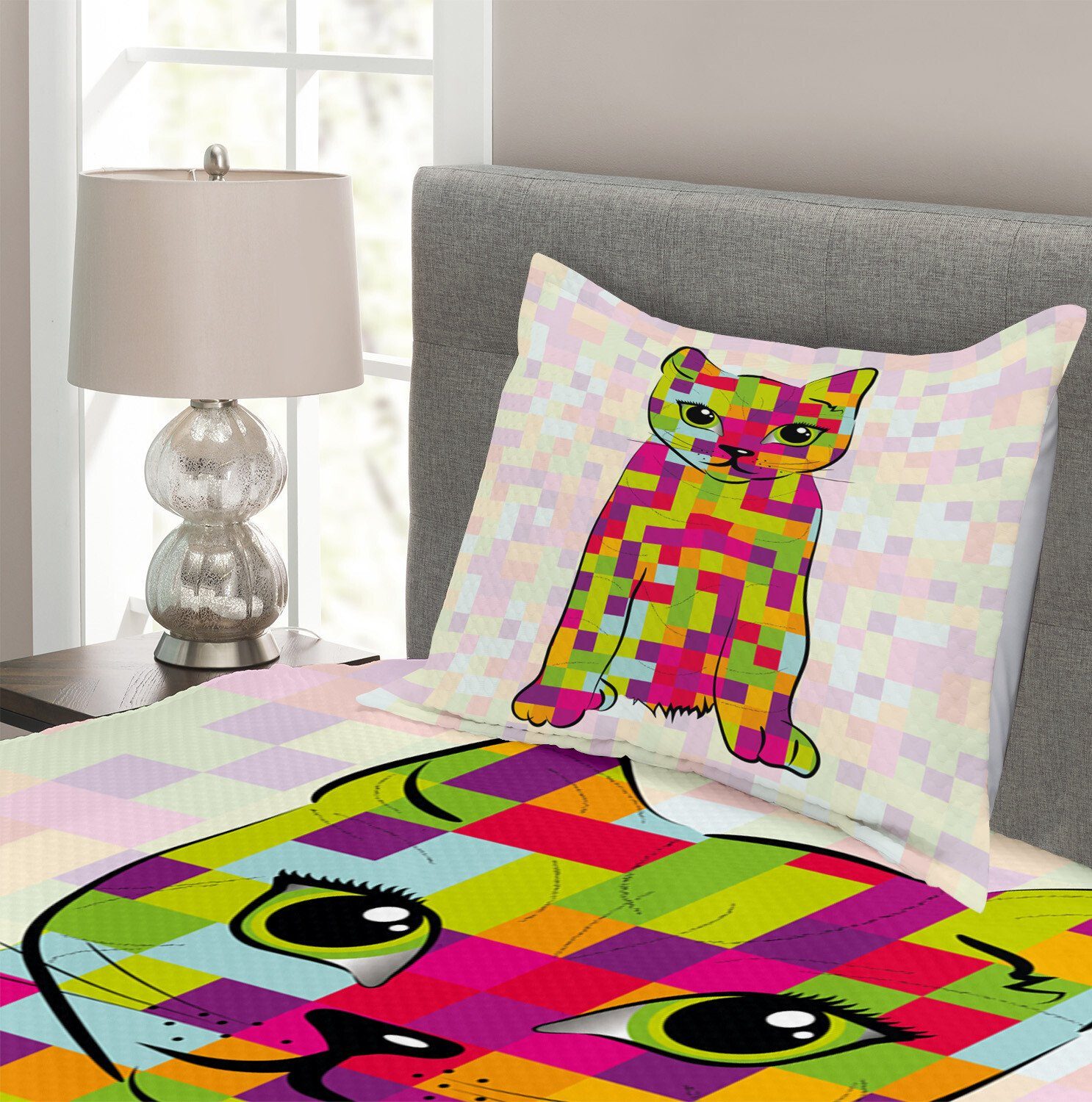 Cat Kissenbezügen Modern Abakuhaus, Tagesdecke Set mit Waschbar, Digital-Farben