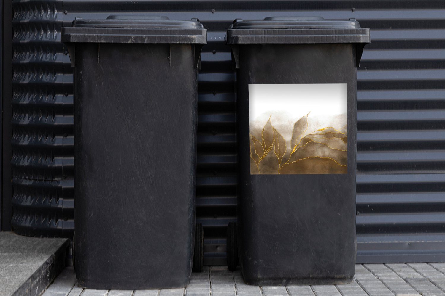 MuchoWow Wandsticker Marmor (1 - Container, - Braun Marmoroptik Mülltonne, Gold Sticker, Mülleimer-aufkleber, St), - - Abfalbehälter Textur
