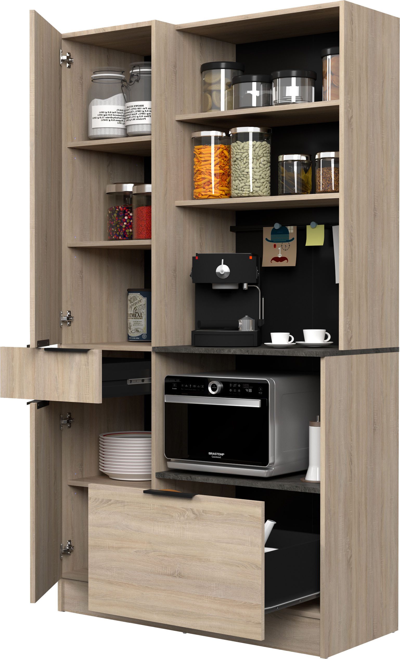 Parisot Schrank-Set,Breite 300 cm, ohne E-Geräte, (6-St., variabel stellbar, mit Kabeldurchlass, melaminharzbeschichtet)