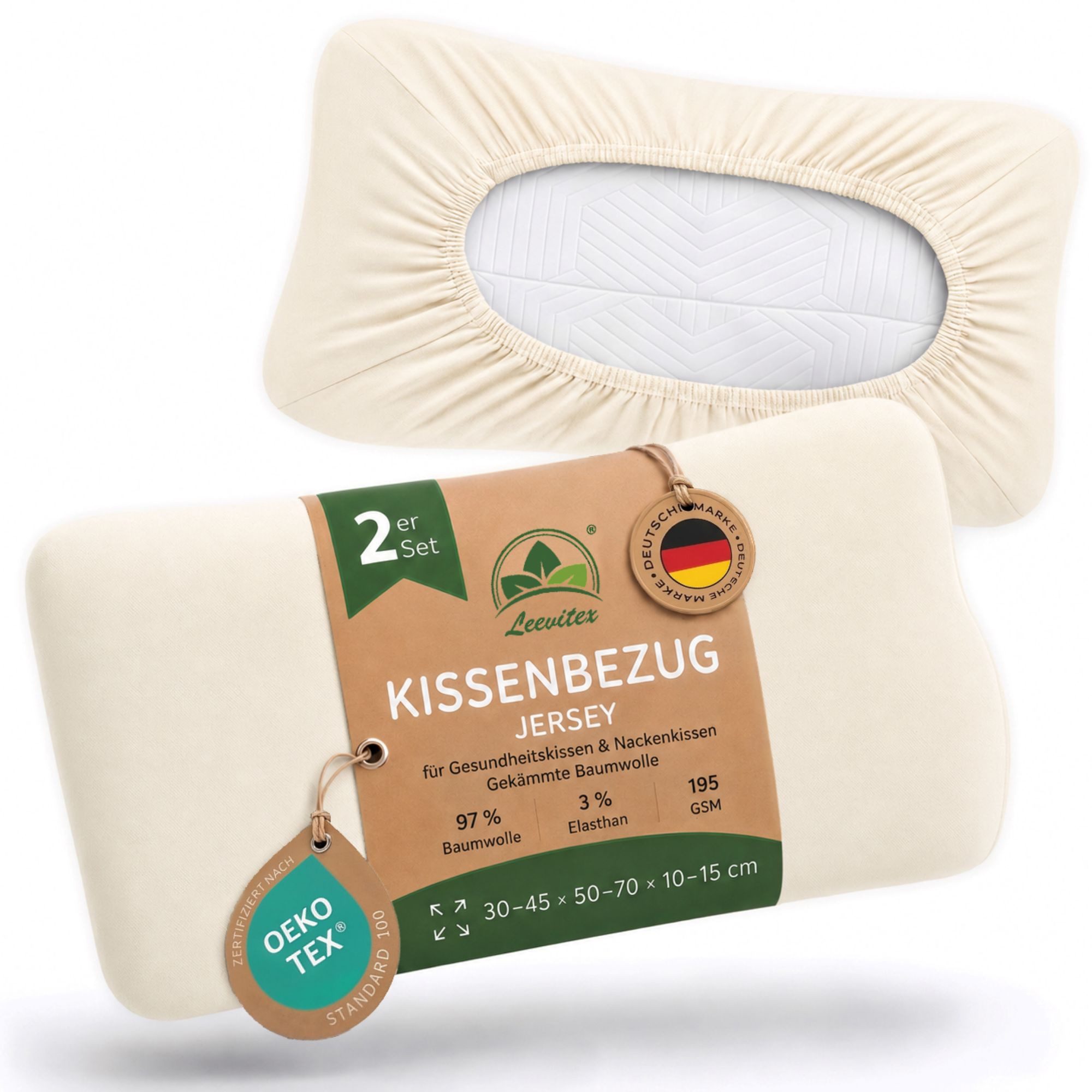 leevitex® Kissenbezug für Gesundheitskissen & Nackenkissen, 30-45 x 50-70 x 10-15 cm, (2 Stück), Jersey-Stretch mit Rundumgummizug, 97% Baumwolle, 3% Elasthan