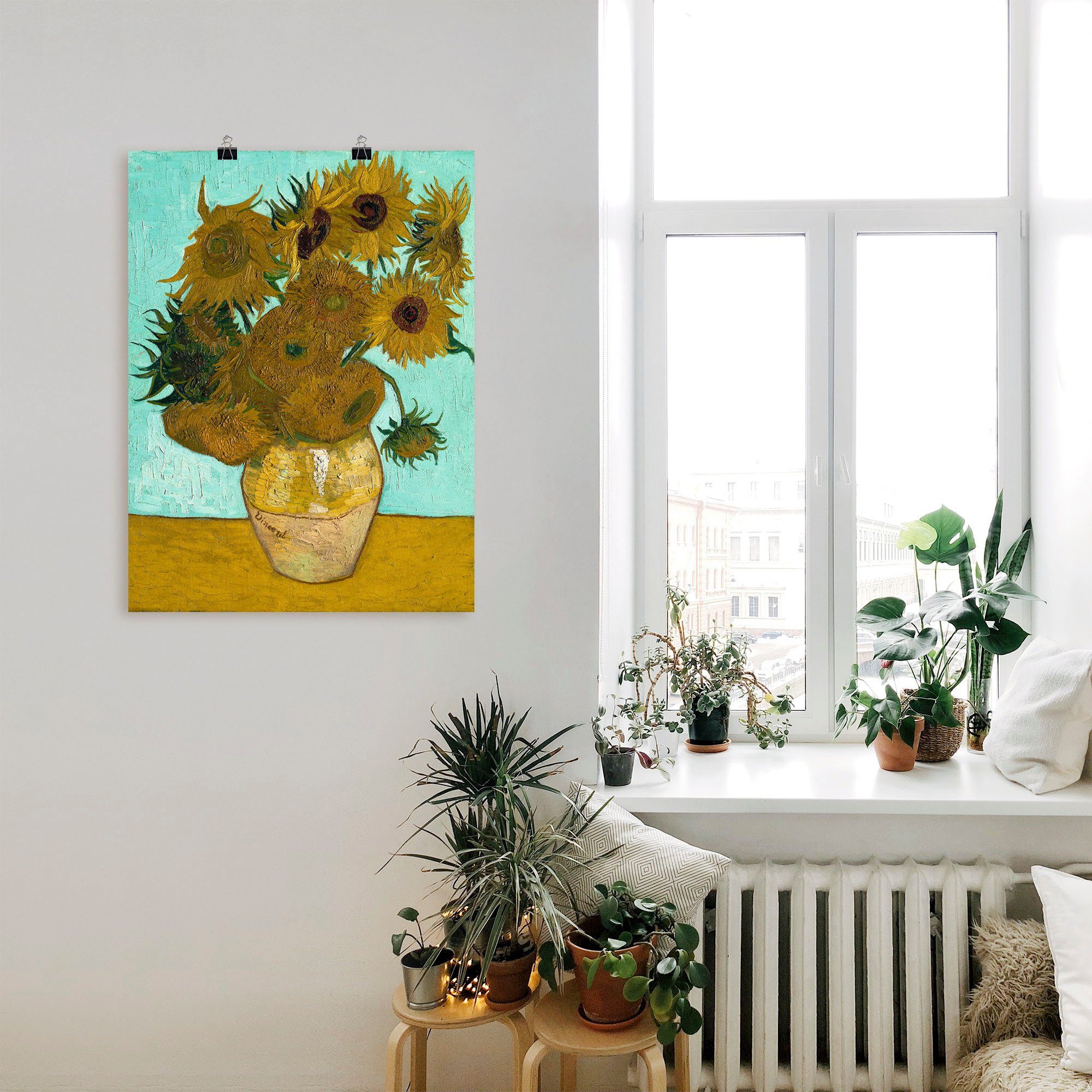 mit Wandaufkleber Artland St), in Poster versch. Wandbild als Leinwandbild, (1 Größen Blumen 1888, Vase Sonnenblumen. oder