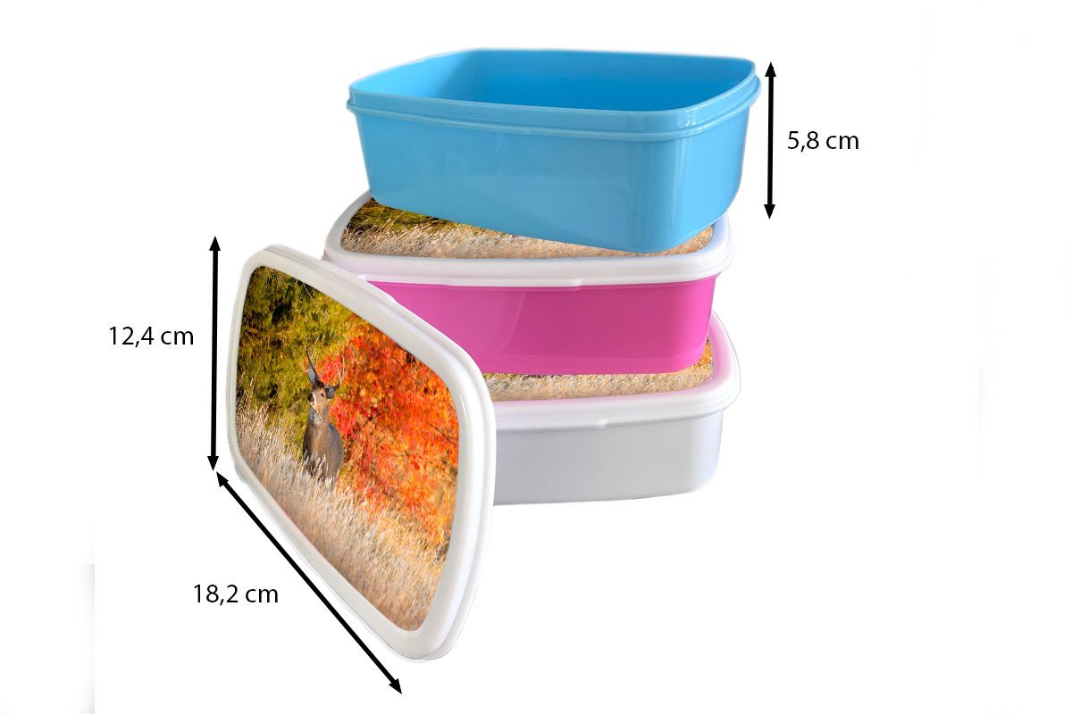 Geweihe Erwachsene, Lunchbox für Brotdose Wald, Kunststoff rosa - Mädchen, - MuchoWow Brotbox Hirsche Kunststoff, Kinder, Snackbox, (2-tlg),