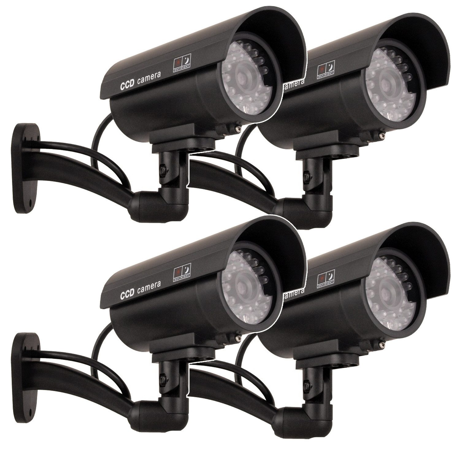 Maclean Überwachungskamera Attrappe IR9000 B (Außenbereich, Innenbereich, 4-tlg., Wandkamera-Attrappe Überwachung LED Kamera Alarm)