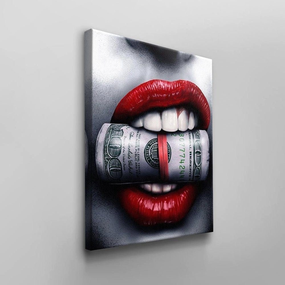 mit Leinwandbild, Rahmen Sexy Popart von Wandbild Geldbündel DOTCOMCANVAS® ohne Frau