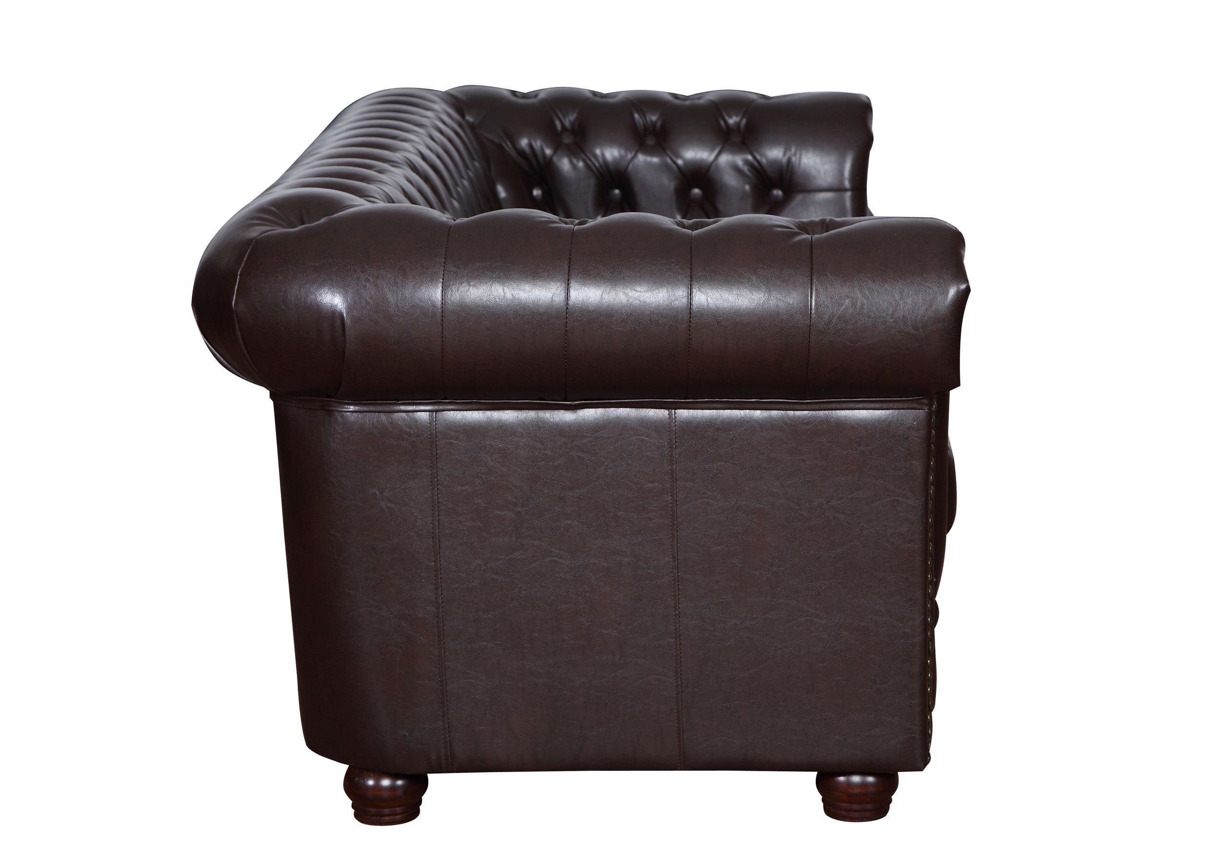 Sitzer 3 Küchen-Preisbombe Chesterfield Sofa Edles Sofa Polstersofa, Sofa in Kunstleder Couch Vintage braun