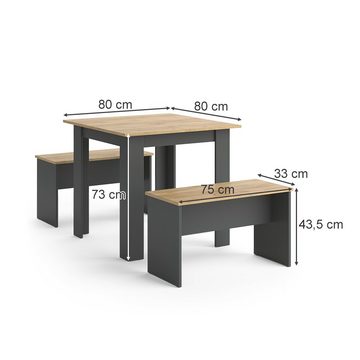 Vicco Essgruppe Tischgruppe Sitzgruppe SENTIO 80 cm Anthrazit / Goldkraft, (Set, 3-tlg., 3-er Set), platzsparend