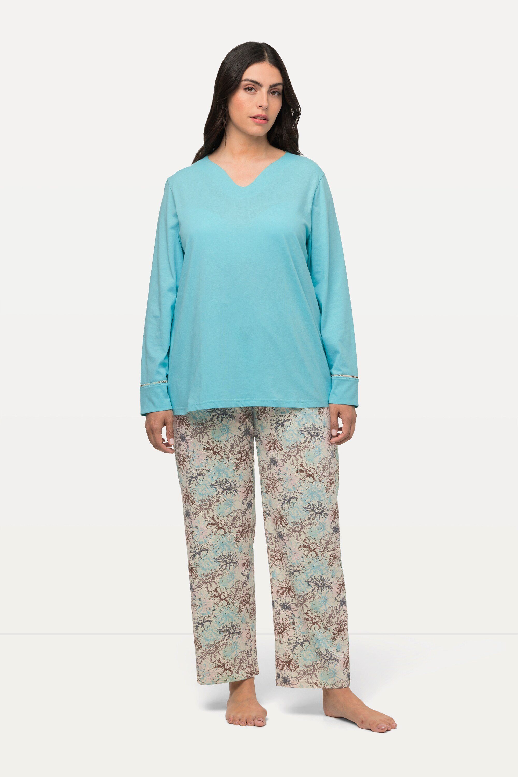 Ulla Popken Pyjama Schlafanzug Tunika-Ausschnitt Langarm Taschen | Pyjamas
