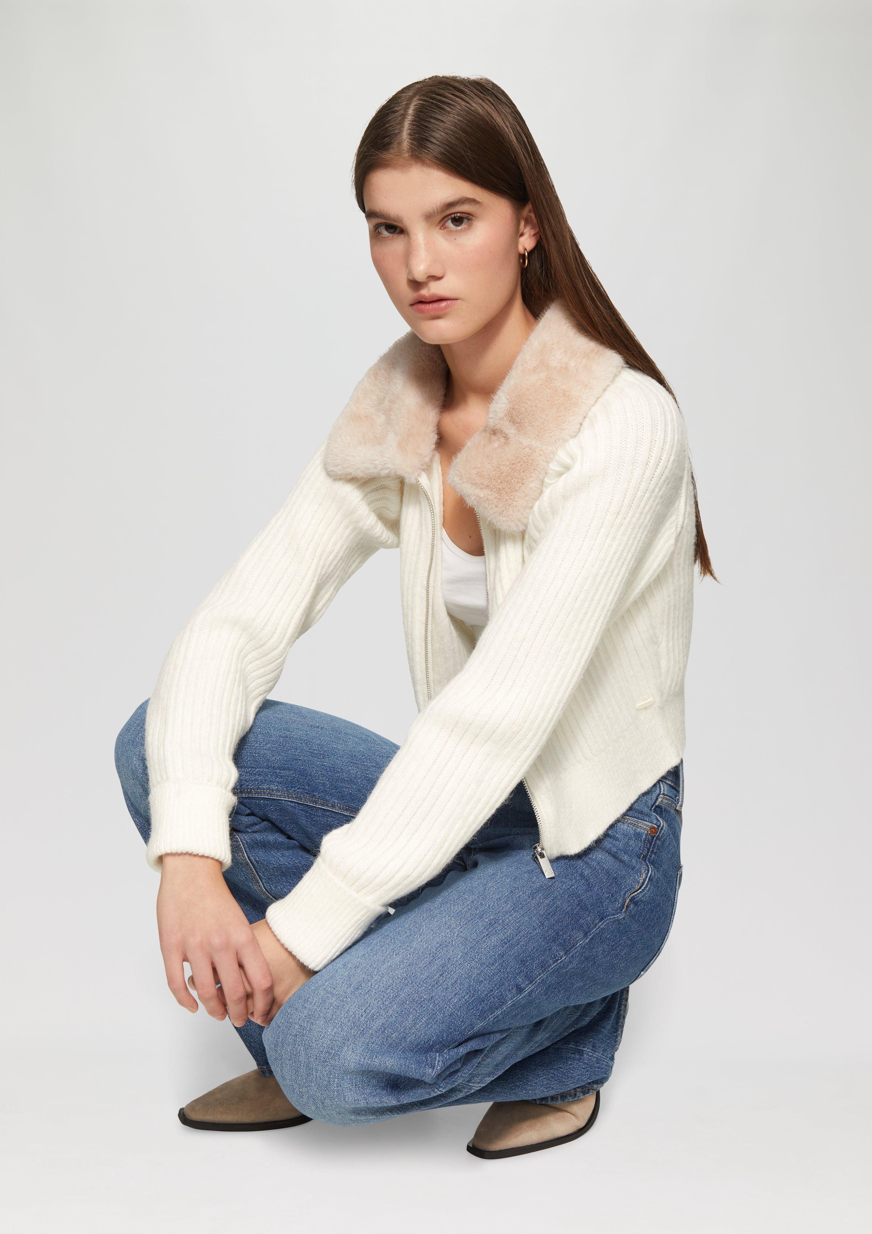QS Funktionsjacke Verkürzte Strickjacke mit Kragen günstig online kaufen