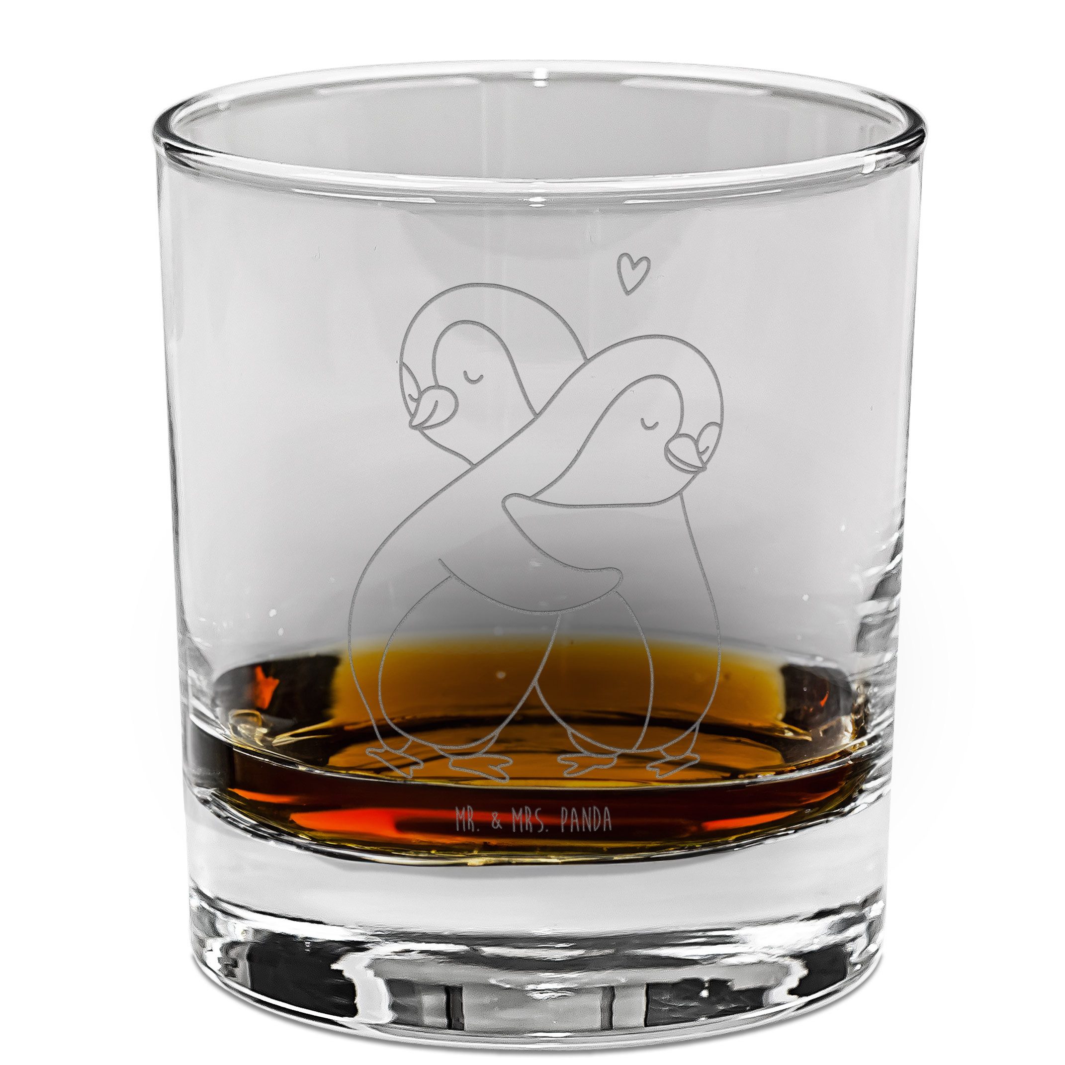 Mr. & Mrs. Panda Whiskyglas Pinguine Kuscheln, Tumbler, Transparent, Freundin, Mitbringsel, Valen, Premium Glas, Tumbler Liebesgeschenk Whiskey Tumbler