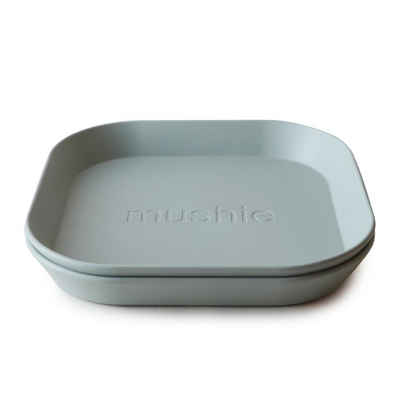 Mushie Teller-Set Quadratisch Sage, 2er Set, aus Kunststoff, BPA-frei, Speiseteller, Kinderteller, Blau