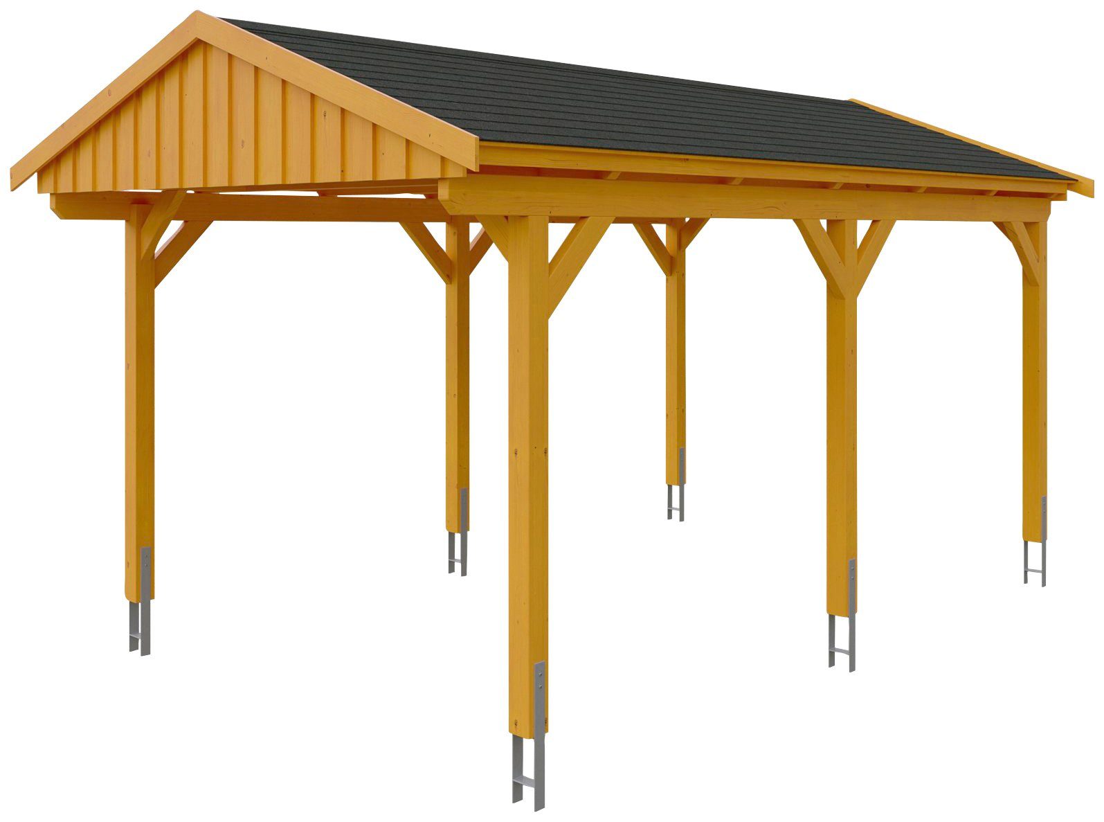 Skanholz Einzelcarport Fichtelberg, BxT: 317x566 cm, 273 cm Einfahrtshöhe,  mit schwarzen Schindeln, Satteldach-Carport, farblich behandelt in eiche  hell