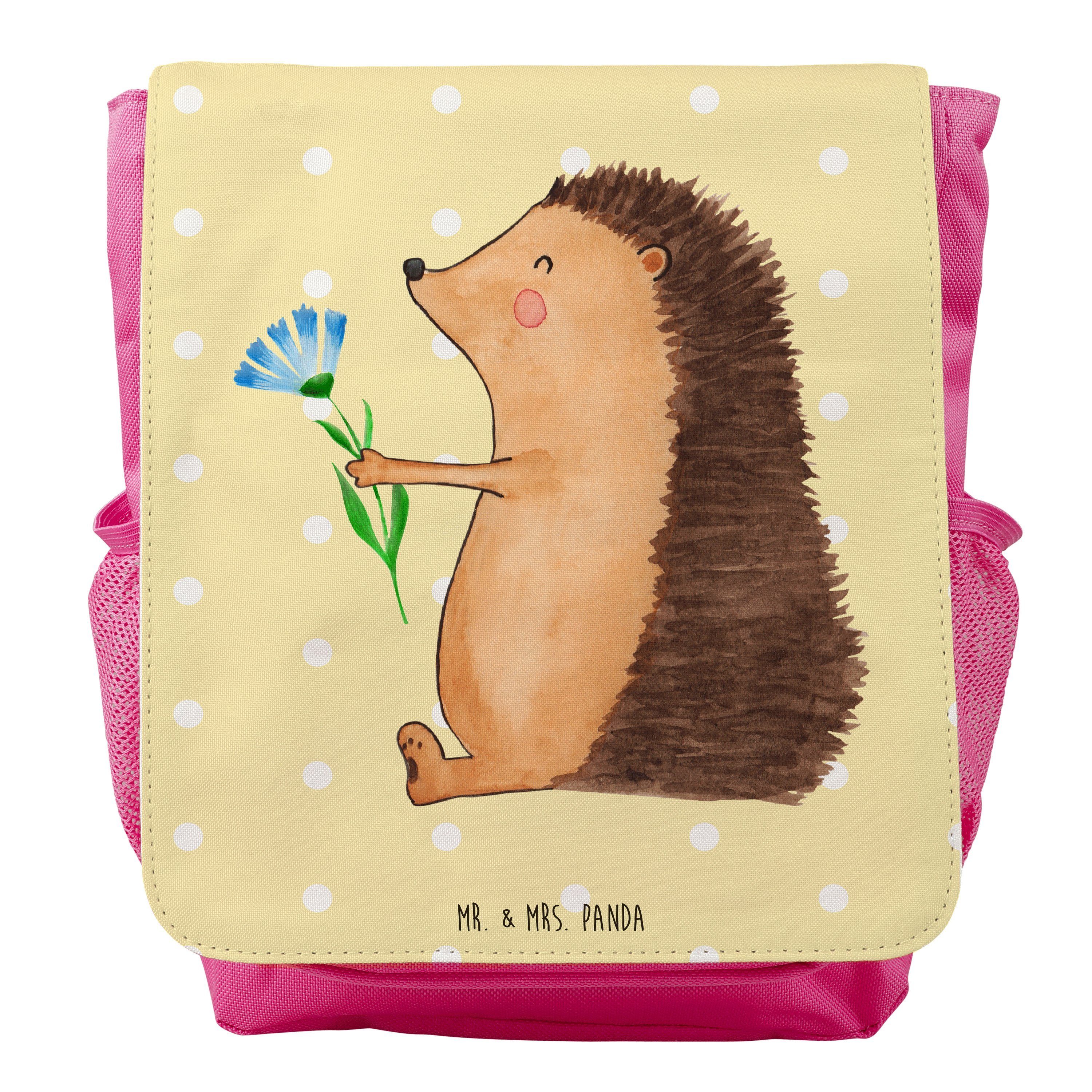 Mr. & Mrs. Panda Kinderrucksack Mädchen Igel mit Blume - Gelb Pastell - Geschenk, Gute Laune, Gute Be