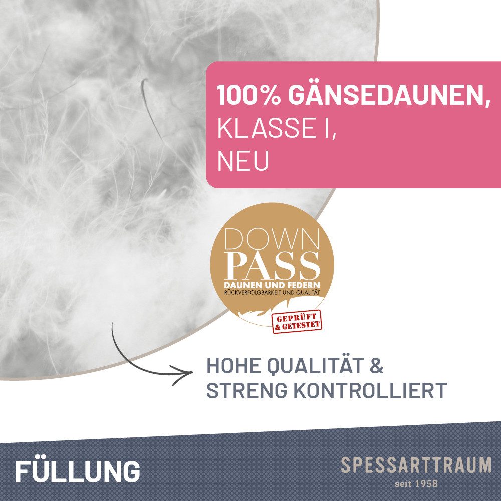 SPESSARTTRAUM Gänsedaunenbettdecke Premium****, hergestellt in Deutschland, Bettdecken für Sommer, Winter, Füllung: 100% Gänsedaunen, Klasse 1, Downpass zertifiziert, Bezug: 100% Baumwolle, Made in Green, Hausstauballergiker geeignet, 4 Wärmeklassen & 5 Größen, Bestseller