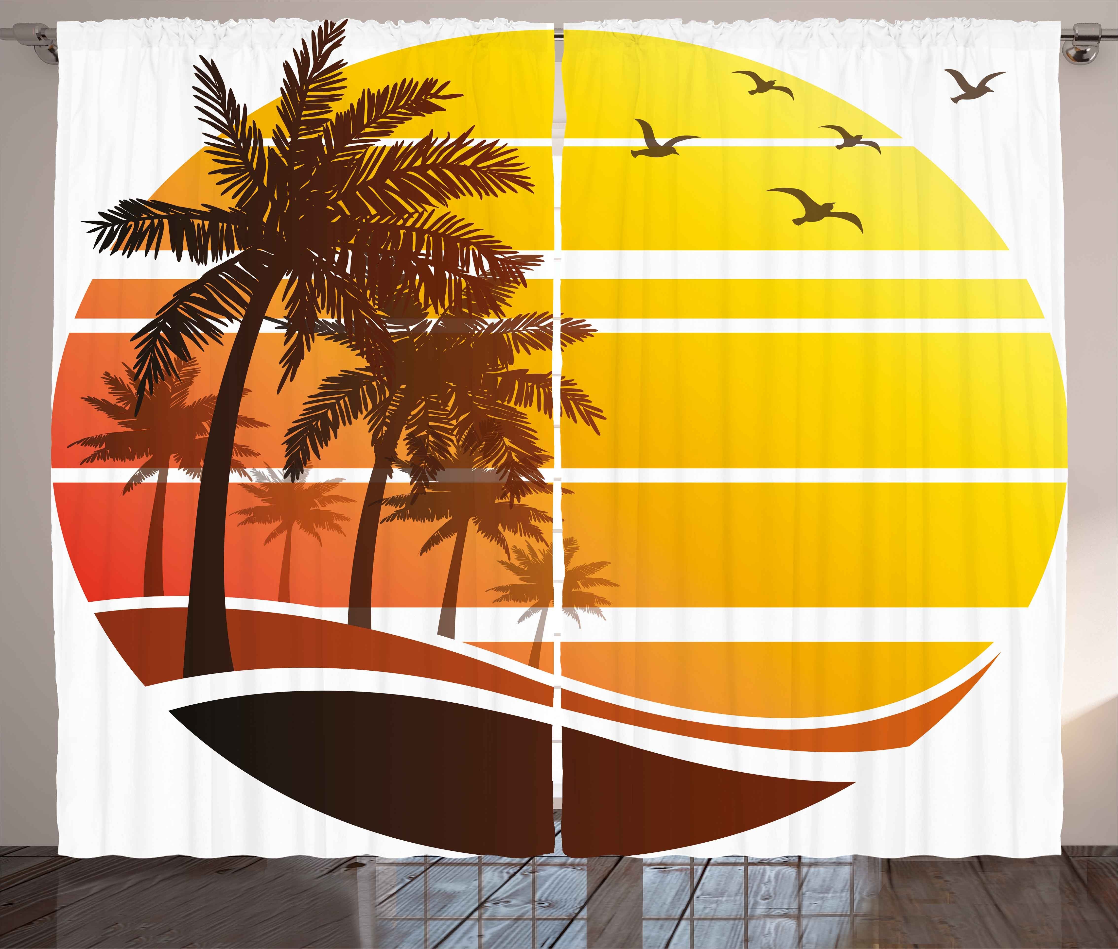 Schlaufen Vorhang Vögel Abakuhaus, Tropisch und Gardine Strand-Palmen Kräuselband mit Haken, Schlafzimmer