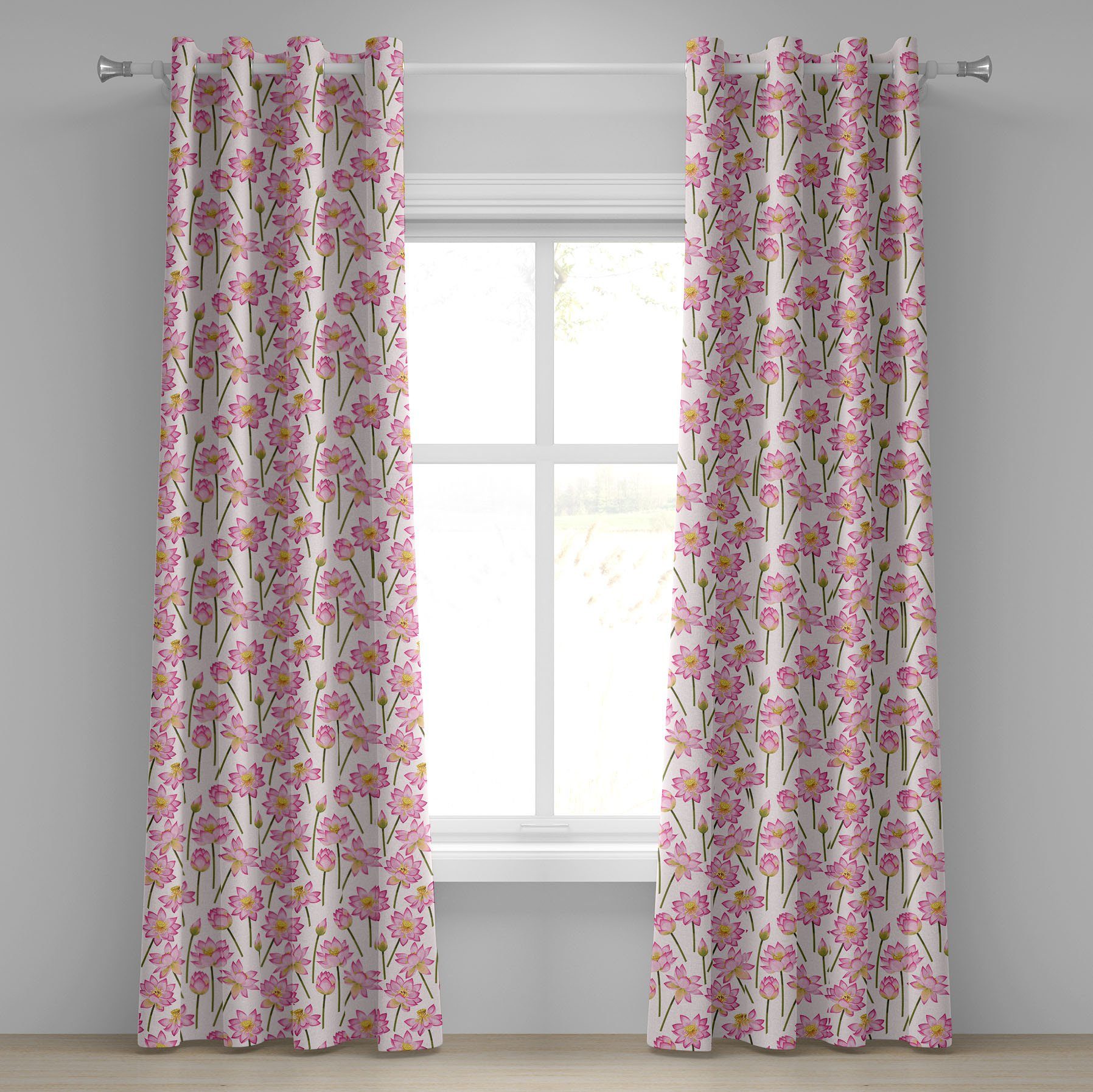 Dekorative Abakuhaus, Wohnzimmer, Schlafzimmer Frühlingsblume für Lotus Blühende 2-Panel-Fenstervorhänge Gardine