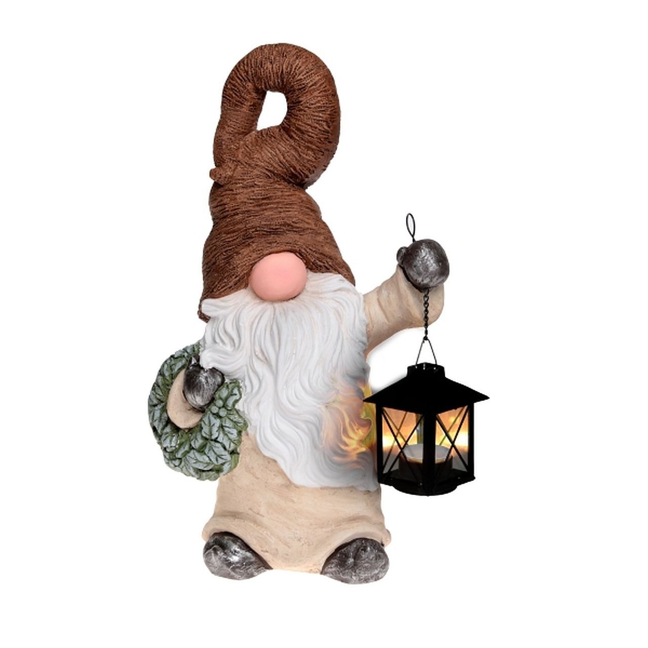 Dragimex Dekofigur Schneemann oder Wichtel mit Metall-Laterne – frostsicher, 42 cm