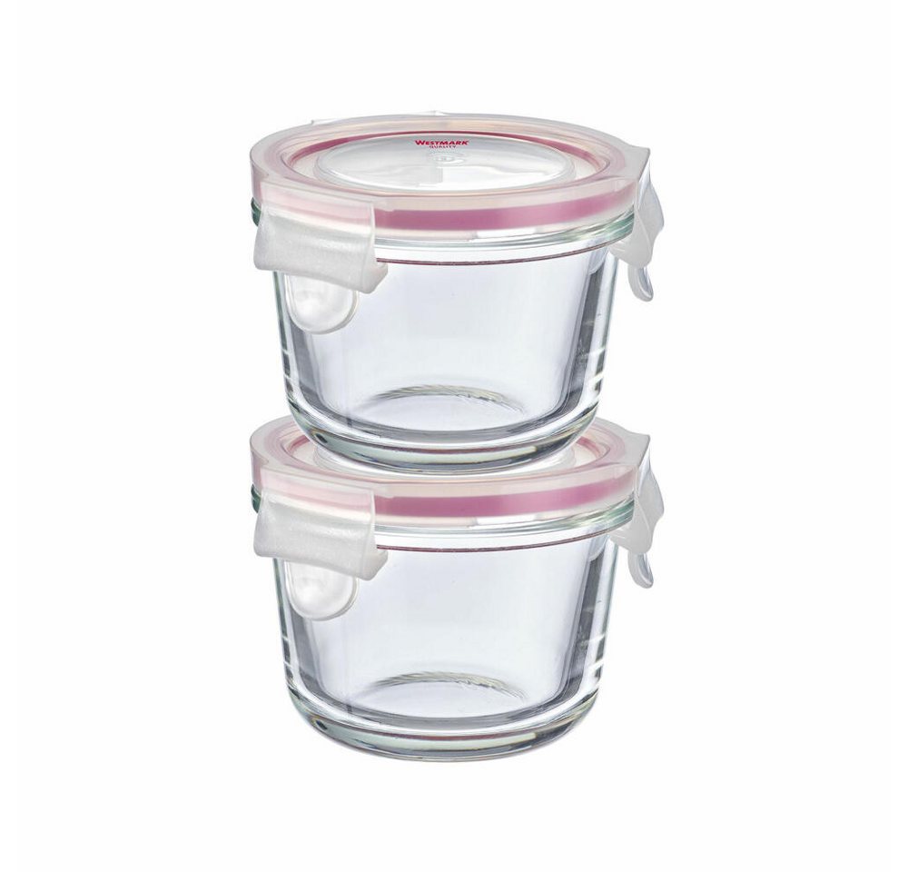 WESTMARK Vorratsdose Set, 2 Glas-Frischhaltedosen mit Clip-Deckel, rund, Füllvolumen: je, Borosilikatglas, PP, Silikon