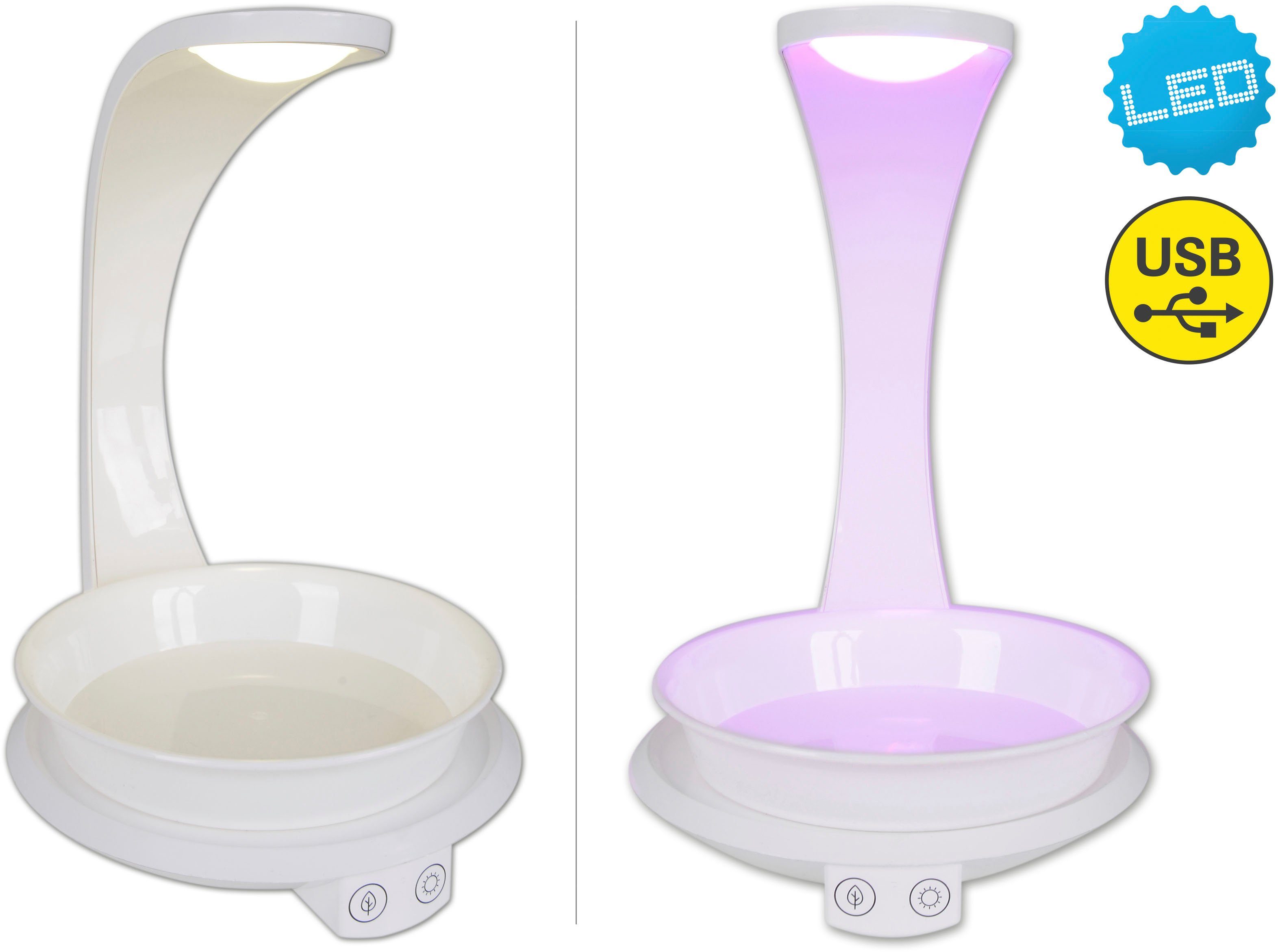 näve LED Tischleuchte Grow Light, USB-Anschluss mit Ladefunktion, LED fest integriert, Neutralweiß, Wachstumsleuchte, Pflanzenlicht (lila) und Neutralweiß, USB-Kabel