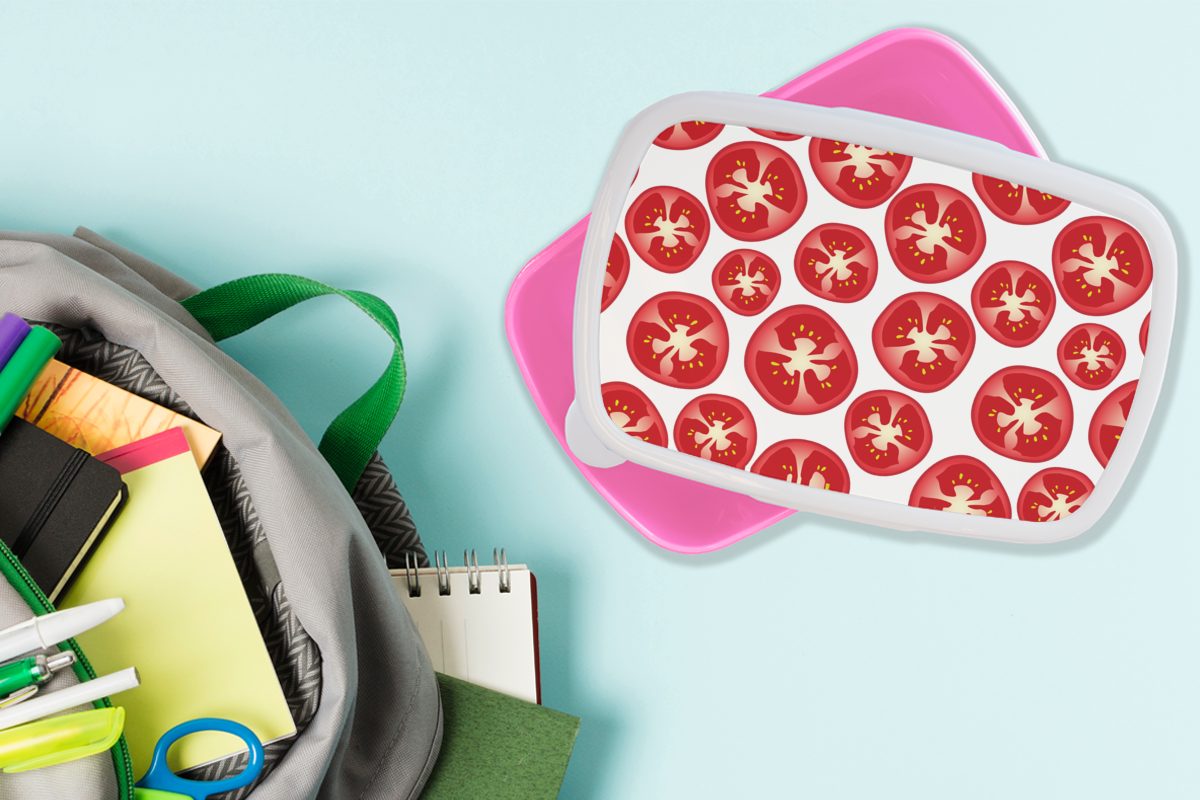 Snackbox, Kinder, MuchoWow Brotbox (2-tlg), rosa Gemüse, Brotdose Kunststoff für - Kunststoff, Erwachsene, Tomate Obst - Lunchbox Mädchen, - Muster