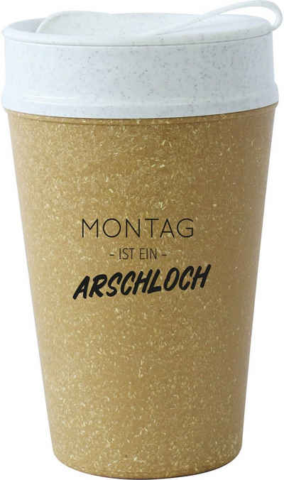 KOZIOL Coffee-to-go-Becher »ISO TO GO MONTAG IST…«, Kunststoff, Holz, 100% biobasiertes Material, doppelwandig, Made in Germany, melaminfrei, 100% recycelbar, 400 ml