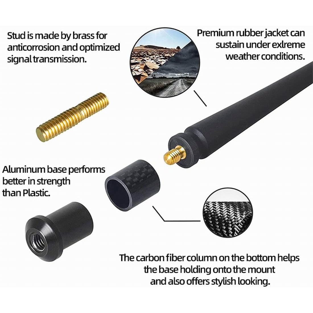 Bolwins O53 Autoantenne FM AM DAB Autoradio Stab Dachantenne Gewinde Adapter Dachantenne (AM/FM/DAB/GPS/GSM, für Fahrzeug, Verstärkung: 6 dB), 19,7 cm, robust, wetterfest, einfache Montage, 6 Adapter