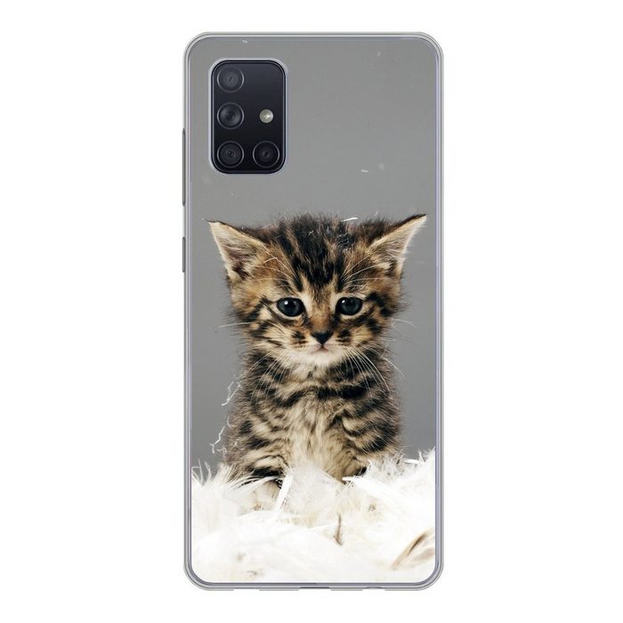 MuchoWow Handyhülle Katze - Kätzchen - Federn Handyhülle Samsung Galaxy A51 Smartphone-Bumper Print Handy