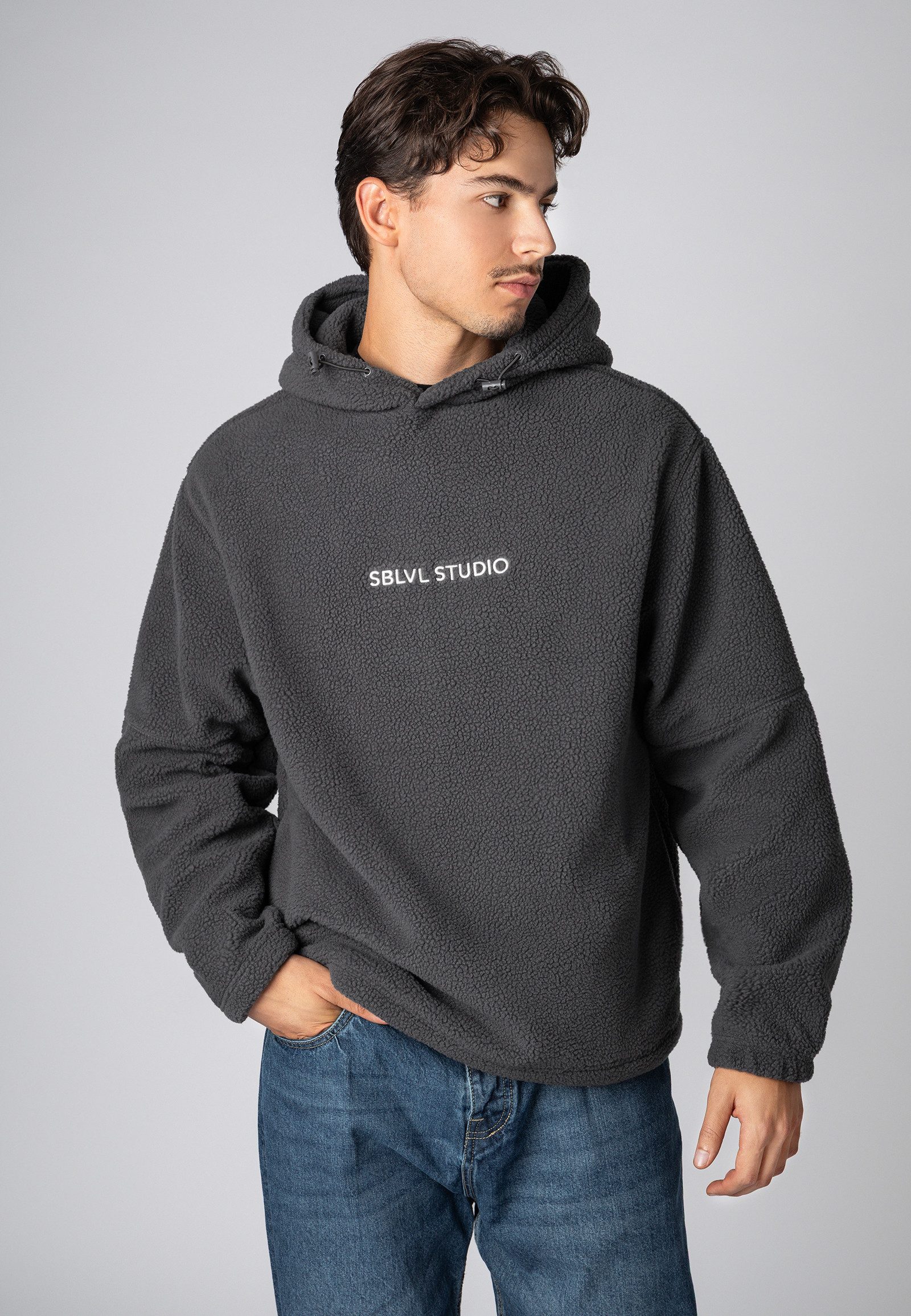 SUBLEVEL Fleecejacke Herren Fleece Kapuzenpullover Sweater, Kapuzensweatshirt mit Kapuze, Taschen in Seitennaht