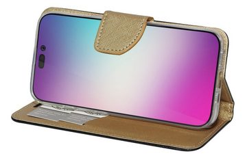 cofi1453 Handyhülle Buch Tasche für iPhone 14 Pro Max Schwarz-Gold 6,69 Zoll, Kunstleder Schutzhülle Handy Wallet Case Cover mit Kartenfächern, Standfunktion