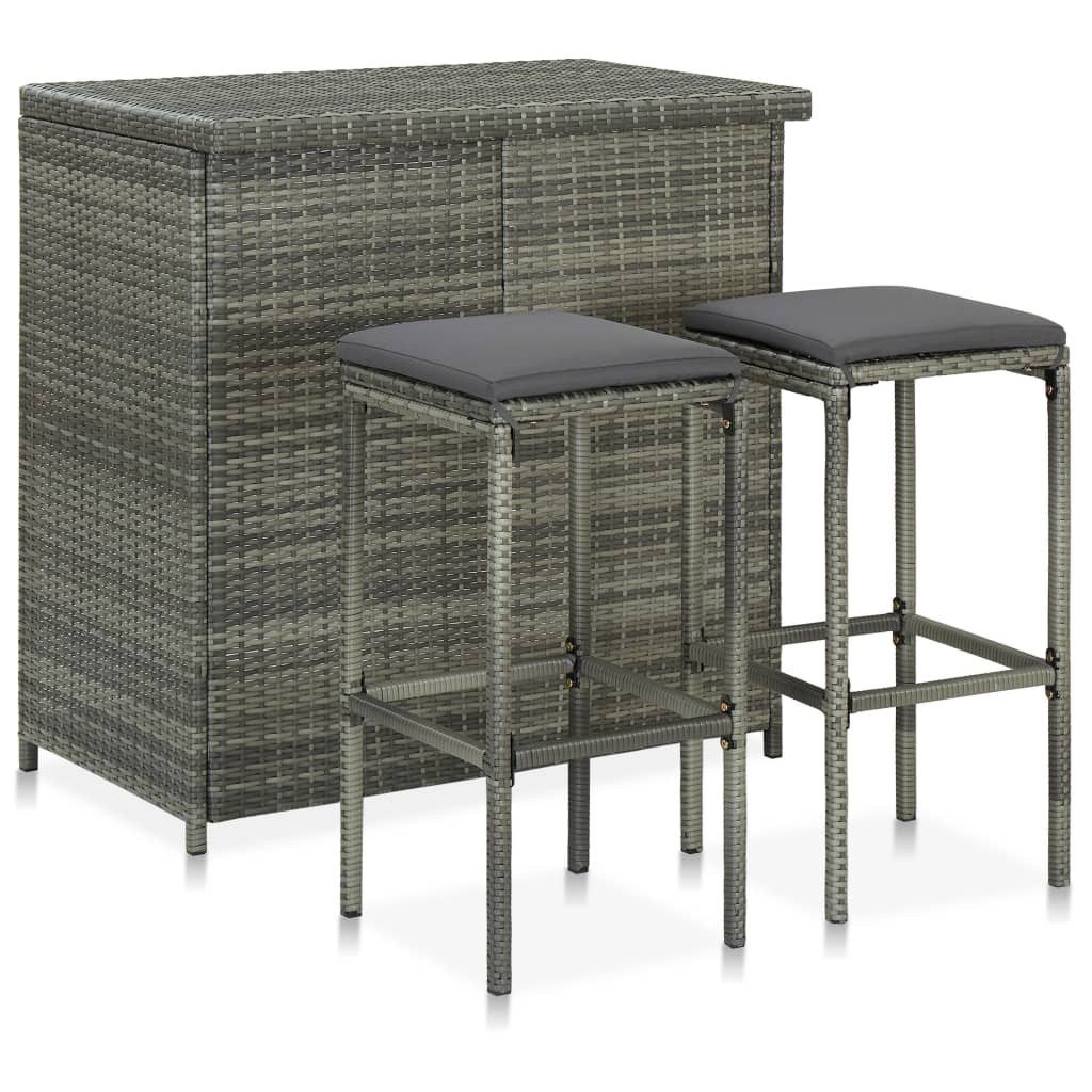 furnicato Bargruppe 3-tlg. Bar Set Poly Rattan Grau, (1-tlg)