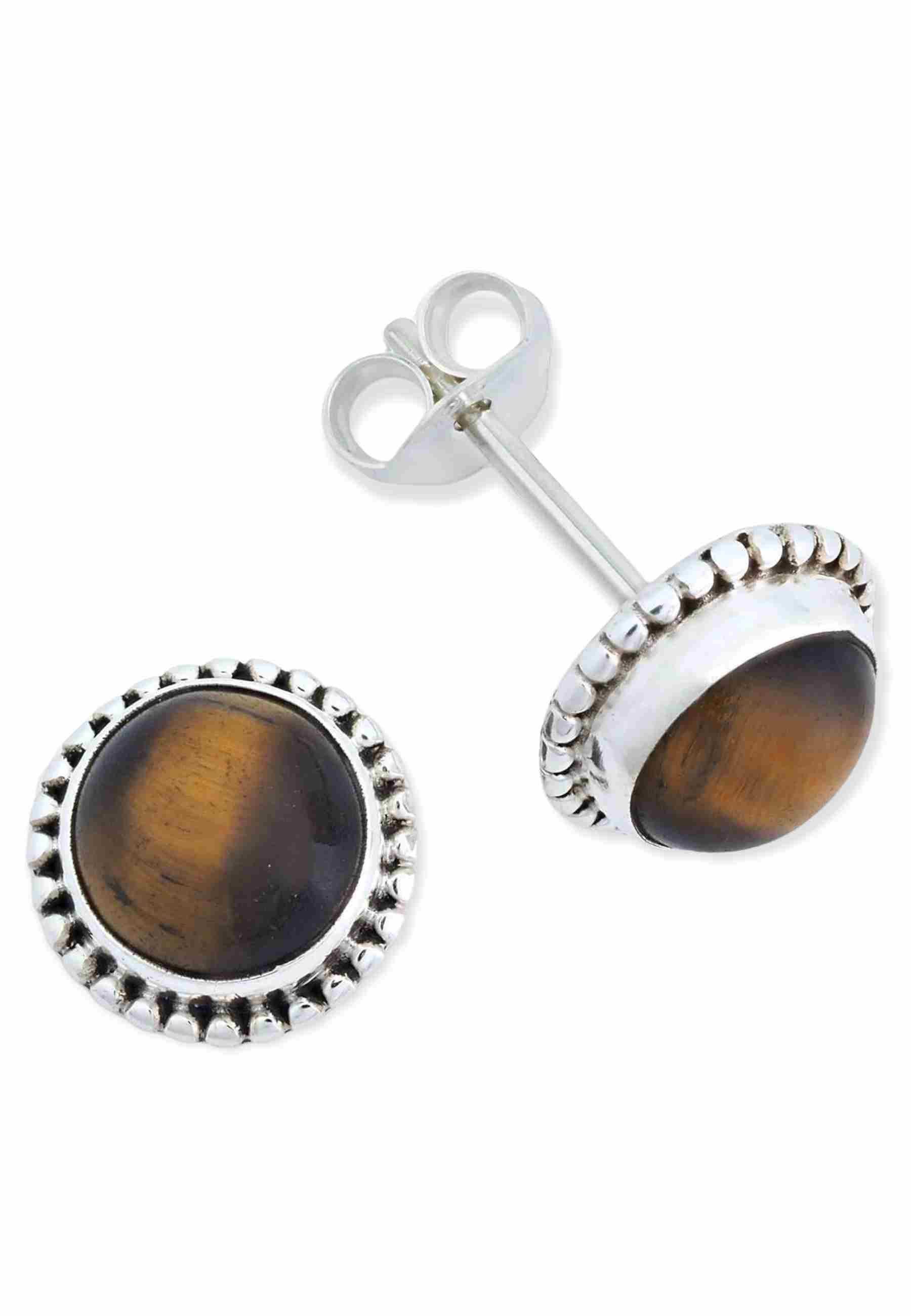 mantraroma Paar Ohrstecker PUNTI rund groß aus 925 Silber mit Tigerauge (Pa günstig online kaufen