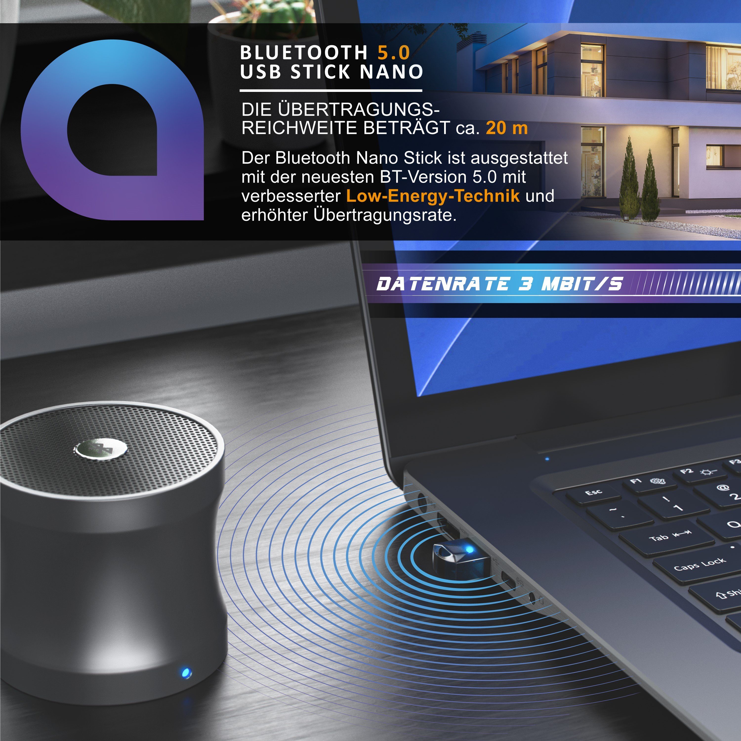 Aplic BT USB Stick Nano, BT5.0 Adapter / Dongle, Empfänger & Sender Bluetooth-Adapter, Plug & Play, für PC Laptop Desktop, kompatibel mit Windows 11/10/8.1/7