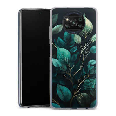 DeinDesign Handyhülle Eukalyptus Blätter schwarz Eucalyptus Dark Background, Xiaomi Poco X3 Pro Slim Case Silikon Hülle Ultra Dünn Schutzhülle