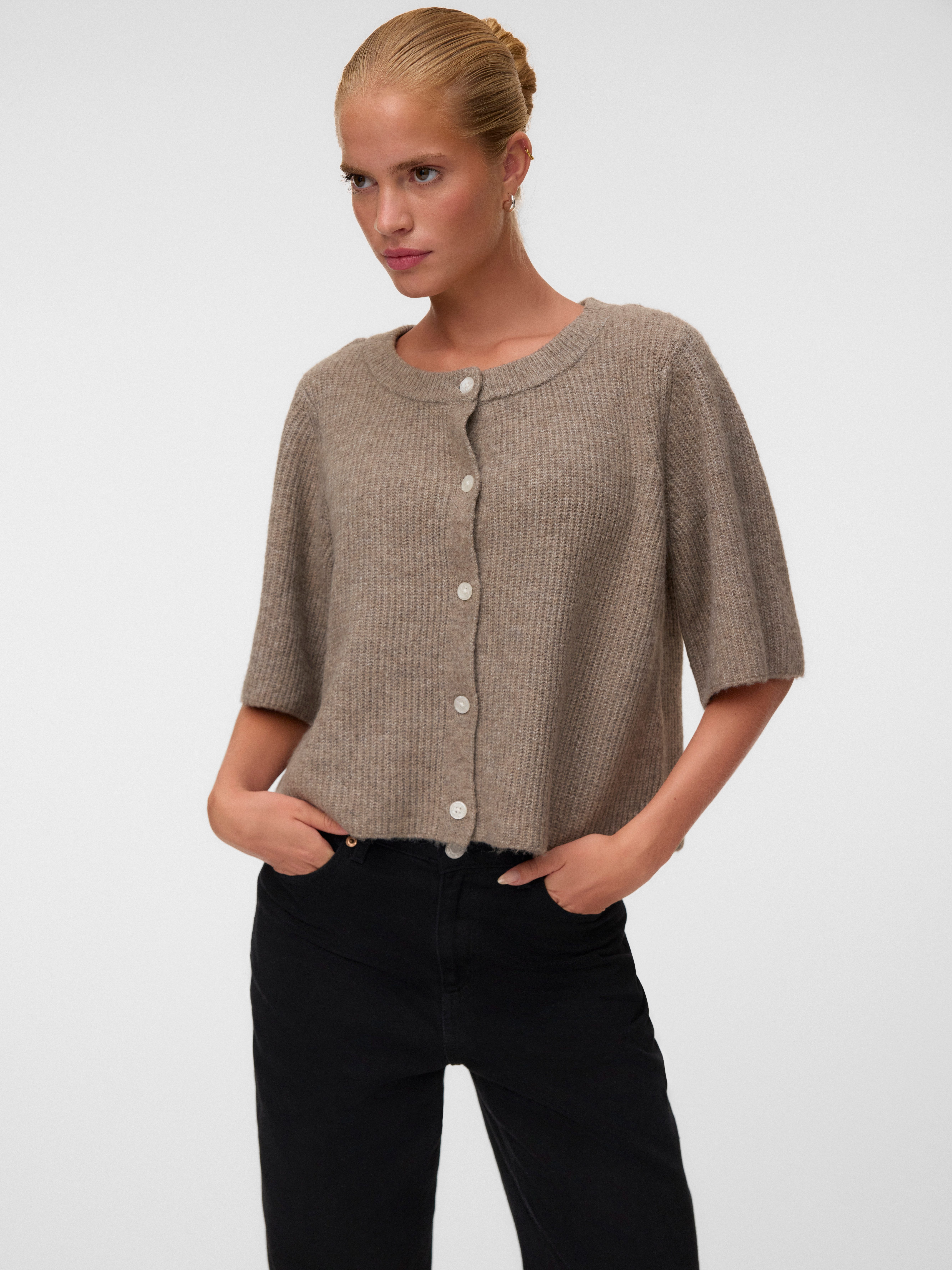 Vero Moda Strickjacke VMSOFFE 2/4 O-NECK CARDIGAN NOOS Materialmix, regular fit
