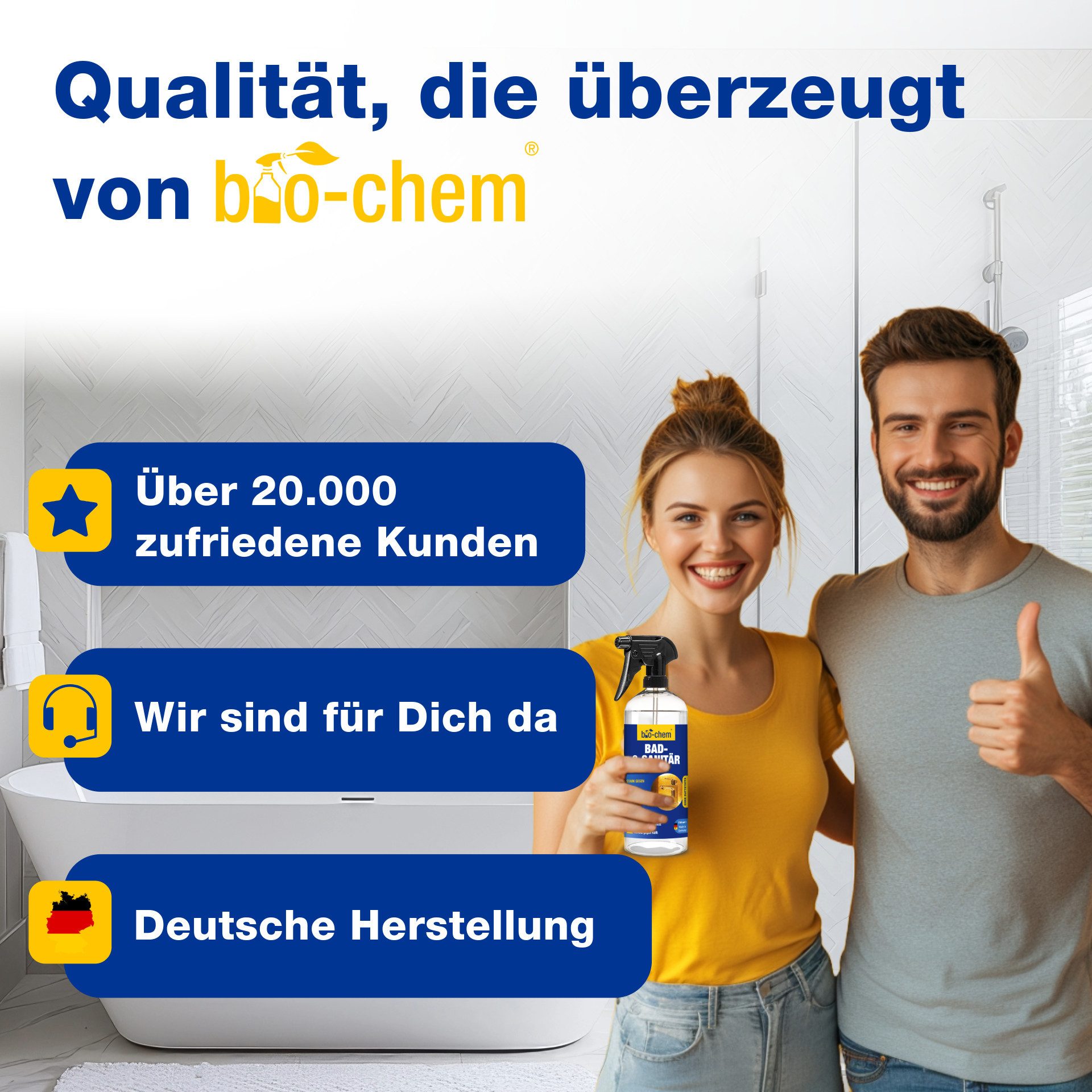 bio-chem Badreiniger 750ML – Kalkentferner für Bad, Dusche, Armaturen uvm Badreiniger (Einzelprodukt, [- Bad- und Sanitärreiniger 0.75 l Handsprayflasche Effektiver Kalkentferner mit Lotuseffekt)
