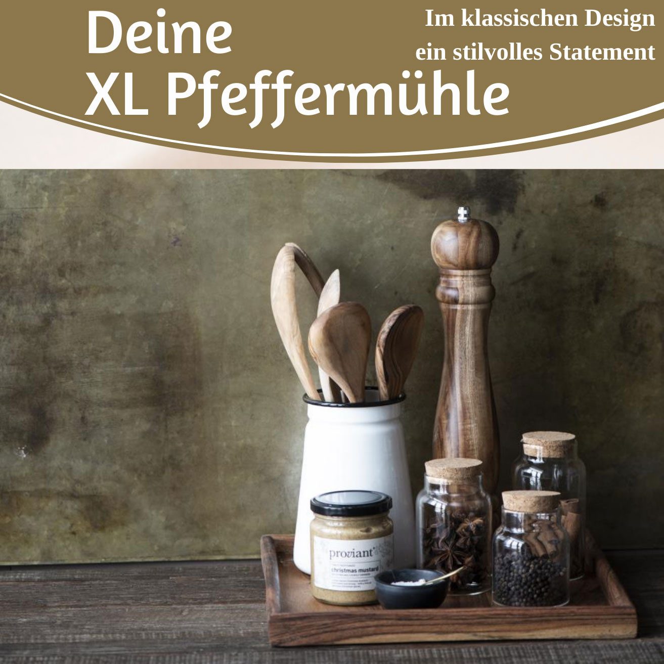 LS-LebenStil Salz-/Pfeffermühle XL Holz Salzmühle & Pfeffermühle Akazie 32cm Keramikmahlwerk Mühle manuell, (1 Stück), Gewürzmühle grobes Salz schwarze Pfefferkörner Chili Muskatnuss