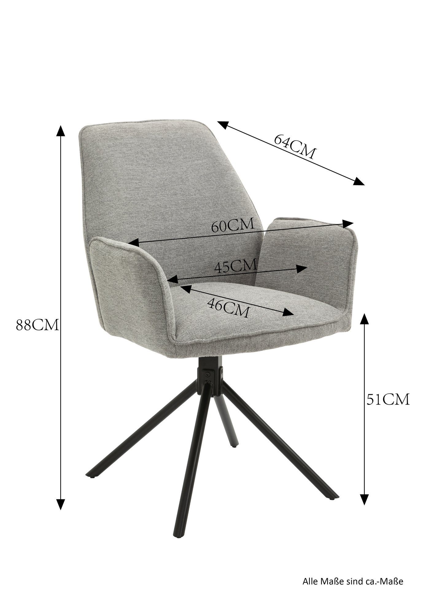 Stuhl aus (2er-Set), 57x89x61 BLAIR grau. Webstoff möbelando Abmessungen (BxHxT) cm in